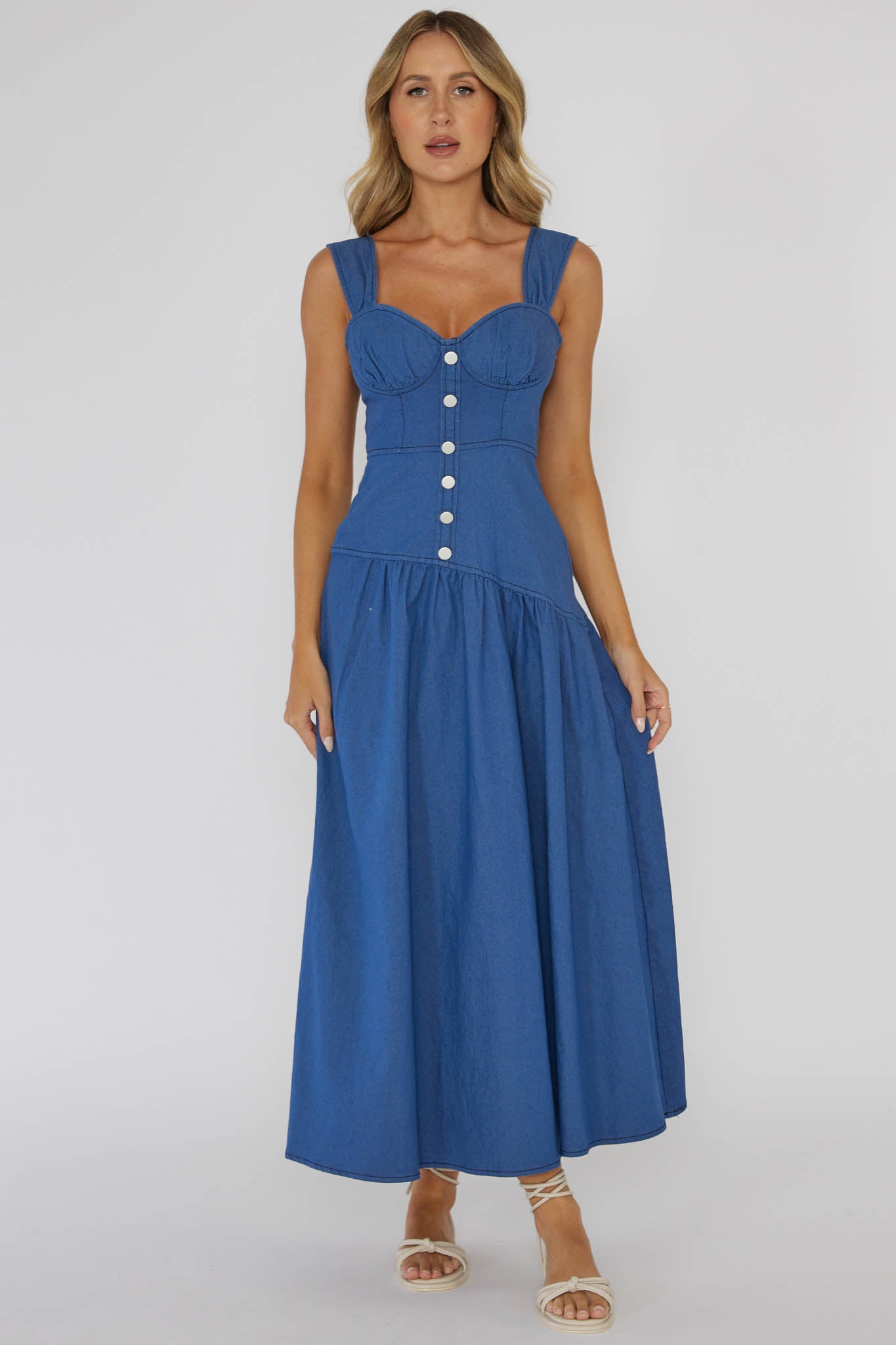 Pansy Flounce Hem Maxi Dress Blue by Selfie Leslie Australia