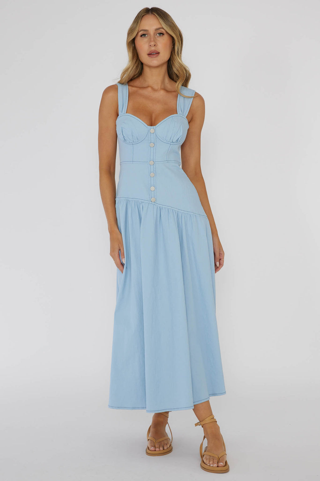Pansy Flounce Hem Maxi Dress Light Blue by Selfie Leslie Australia