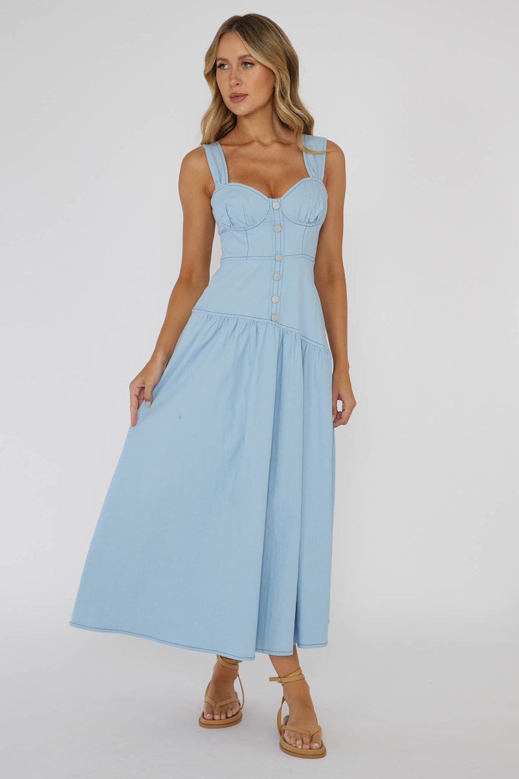 Pansy Flounce Hem Maxi Dress Light Blue by Selfie Leslie Australia
