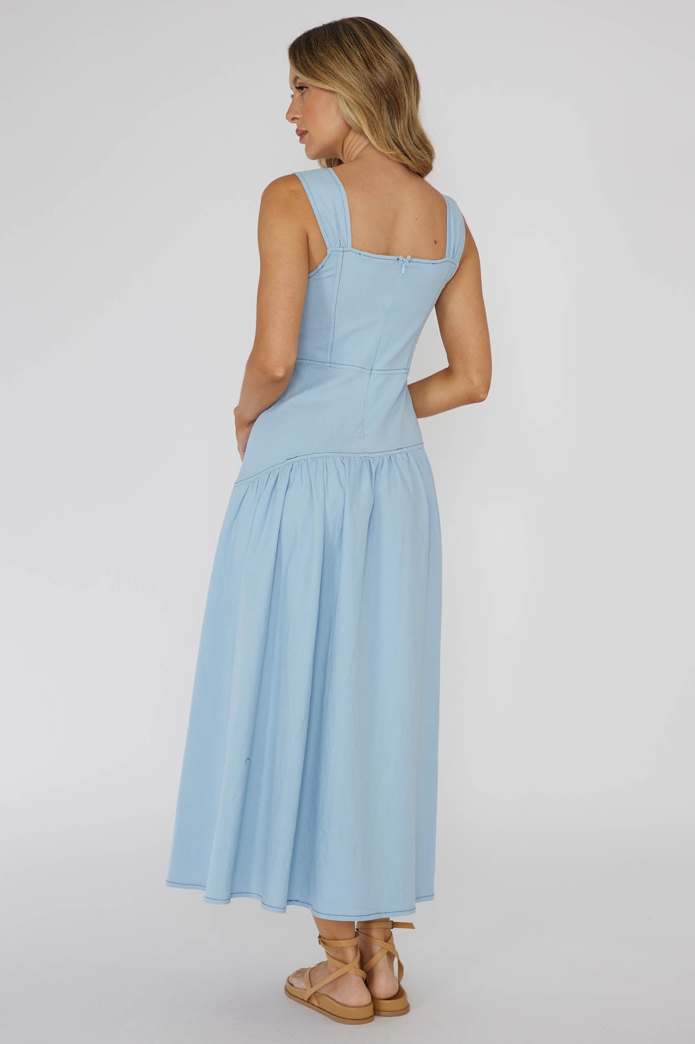 Pansy Flounce Hem Maxi Dress Light Blue by Selfie Leslie Australia