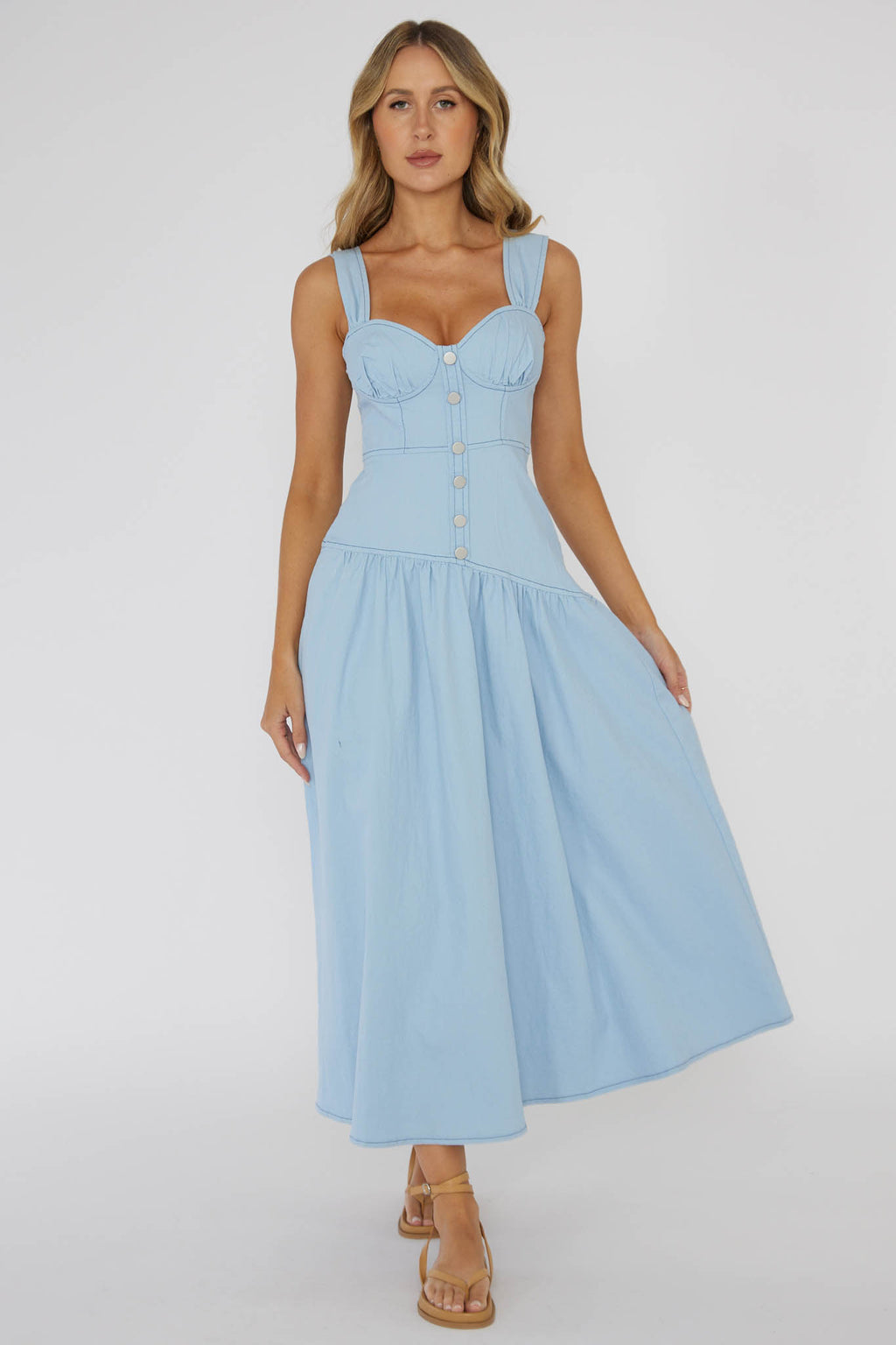 Pansy Flounce Hem Maxi Dress Light Blue by Selfie Leslie Australia