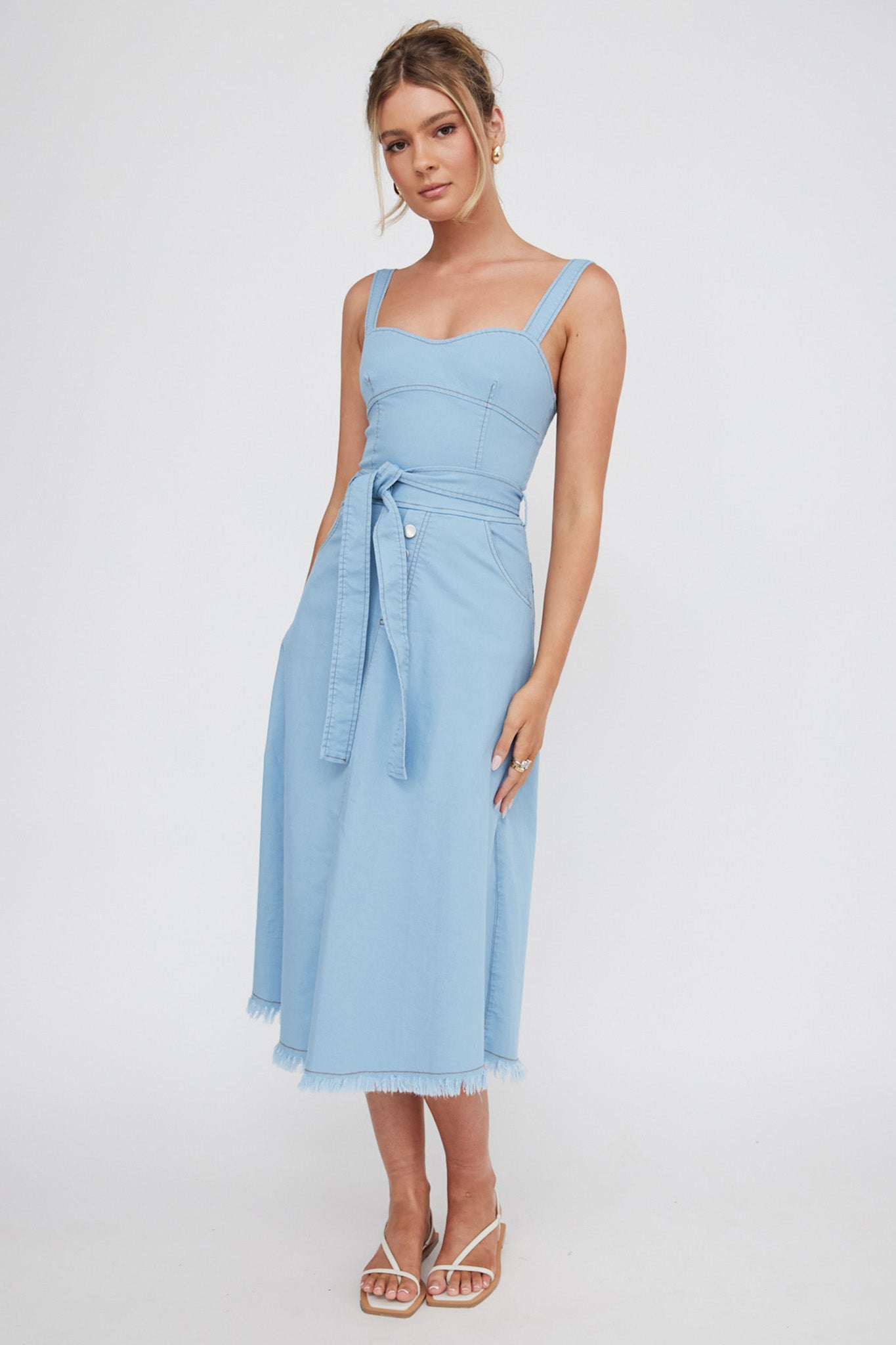 Zenyl Raw Hem Midi Dress Blue by Selfie Leslie Australia