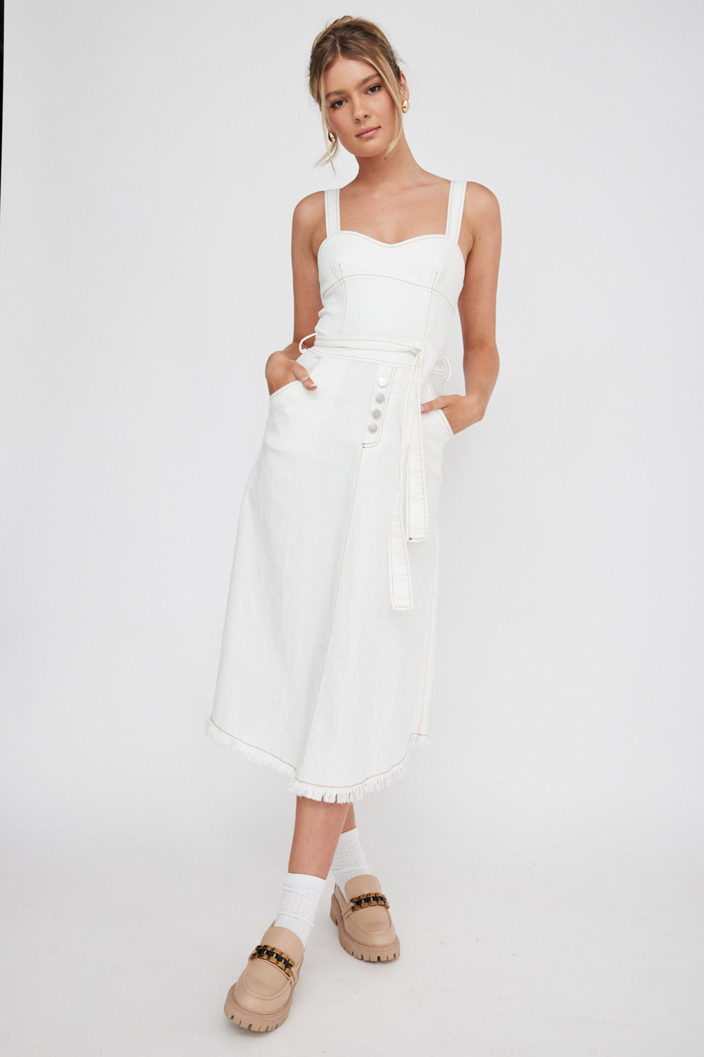 Zenyl Raw Hem Midi Dress Butter by Selfie Leslie Australia