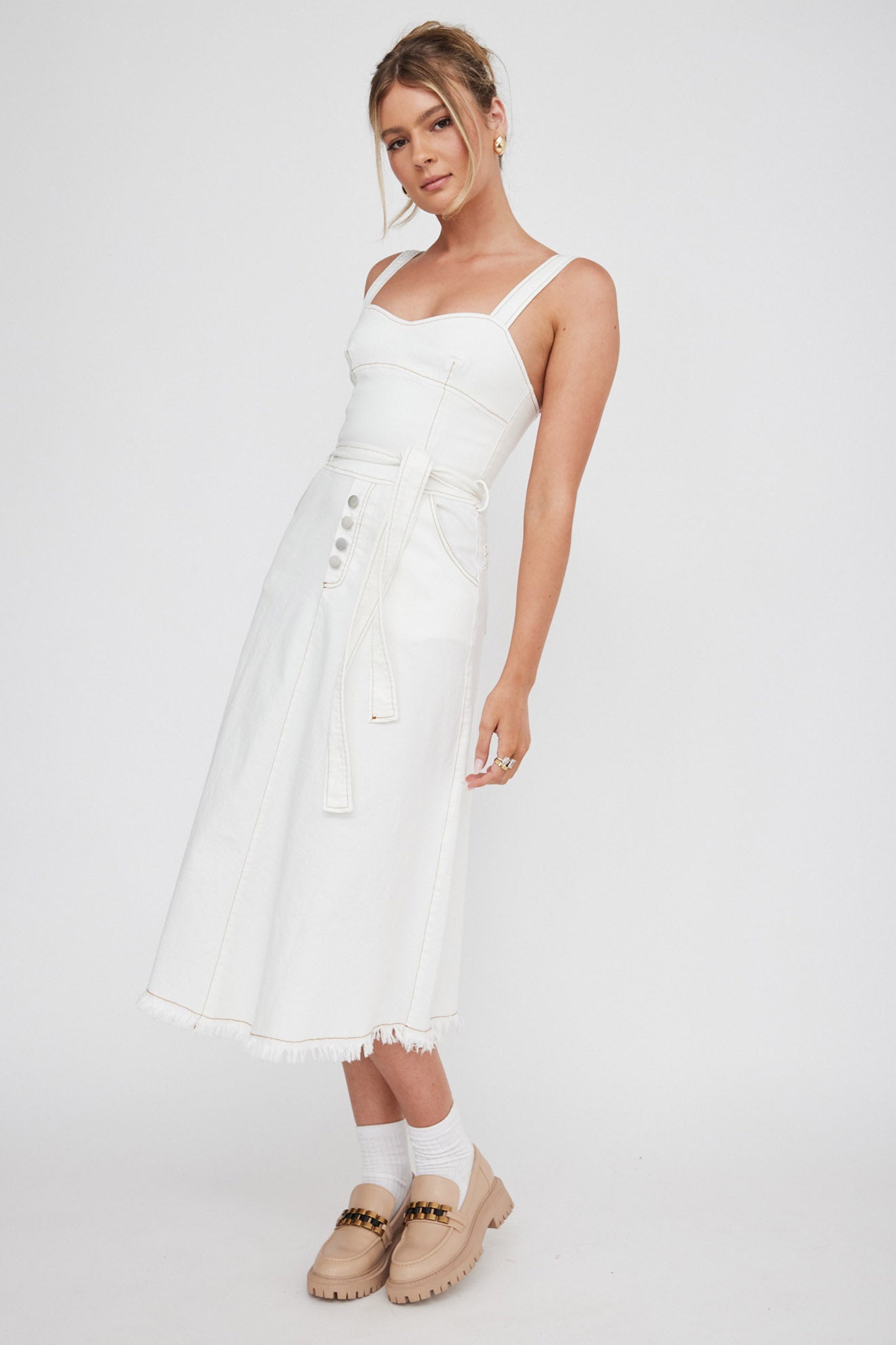 Zenyl Raw Hem Midi Dress Butter by Selfie Leslie Australia