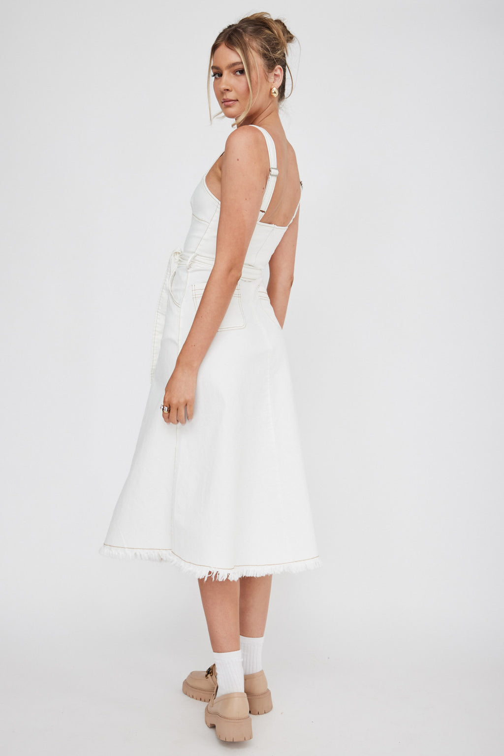Zenyl Raw Hem Midi Dress Butter by Selfie Leslie Australia