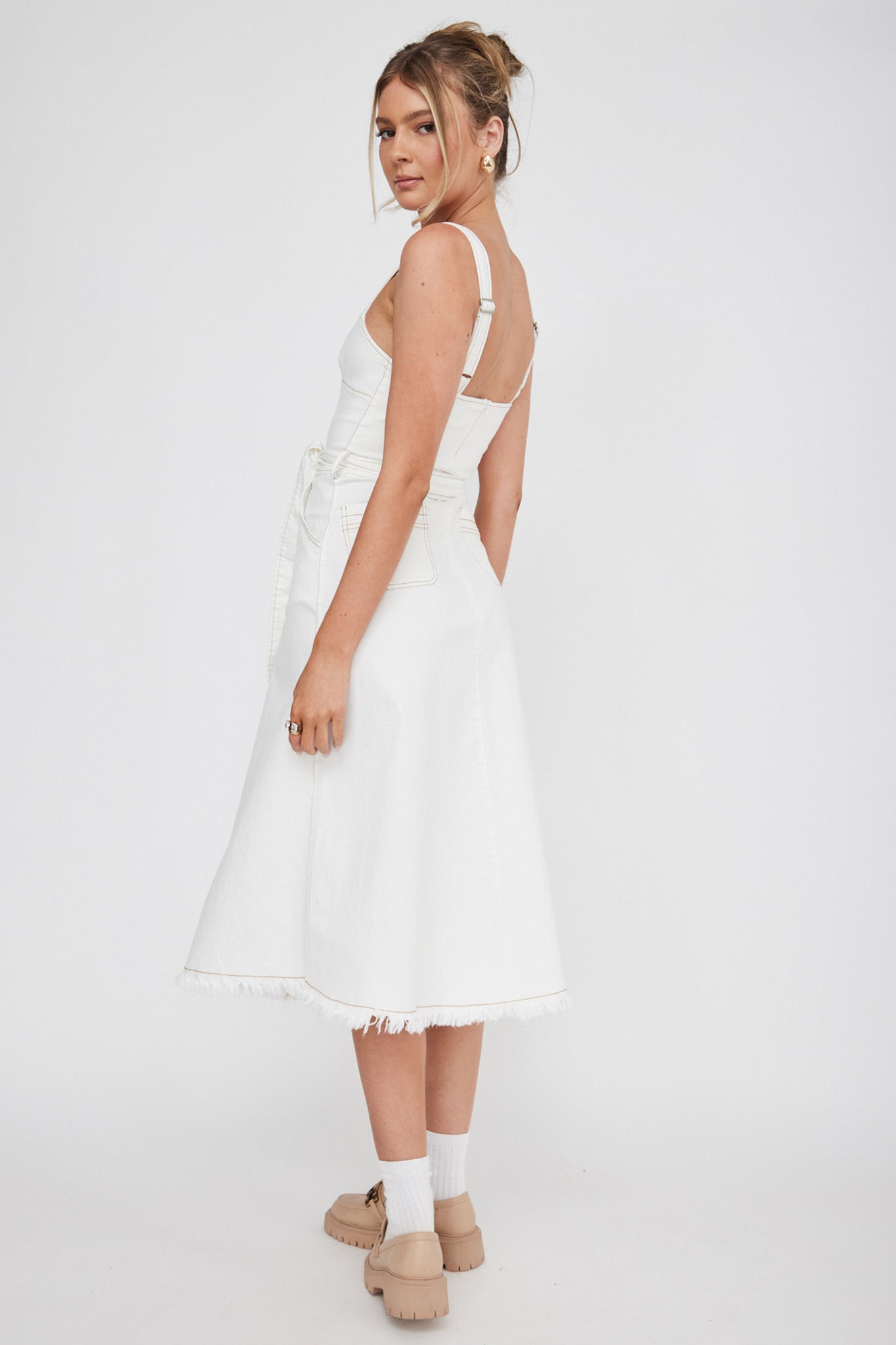 Zenyl Raw Hem Midi Dress Butter by Selfie Leslie Australia