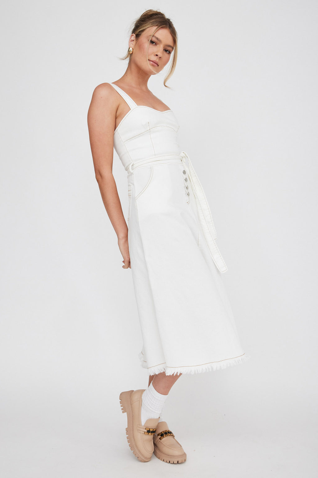 Zenyl Raw Hem Midi Dress Butter by Selfie Leslie Australia