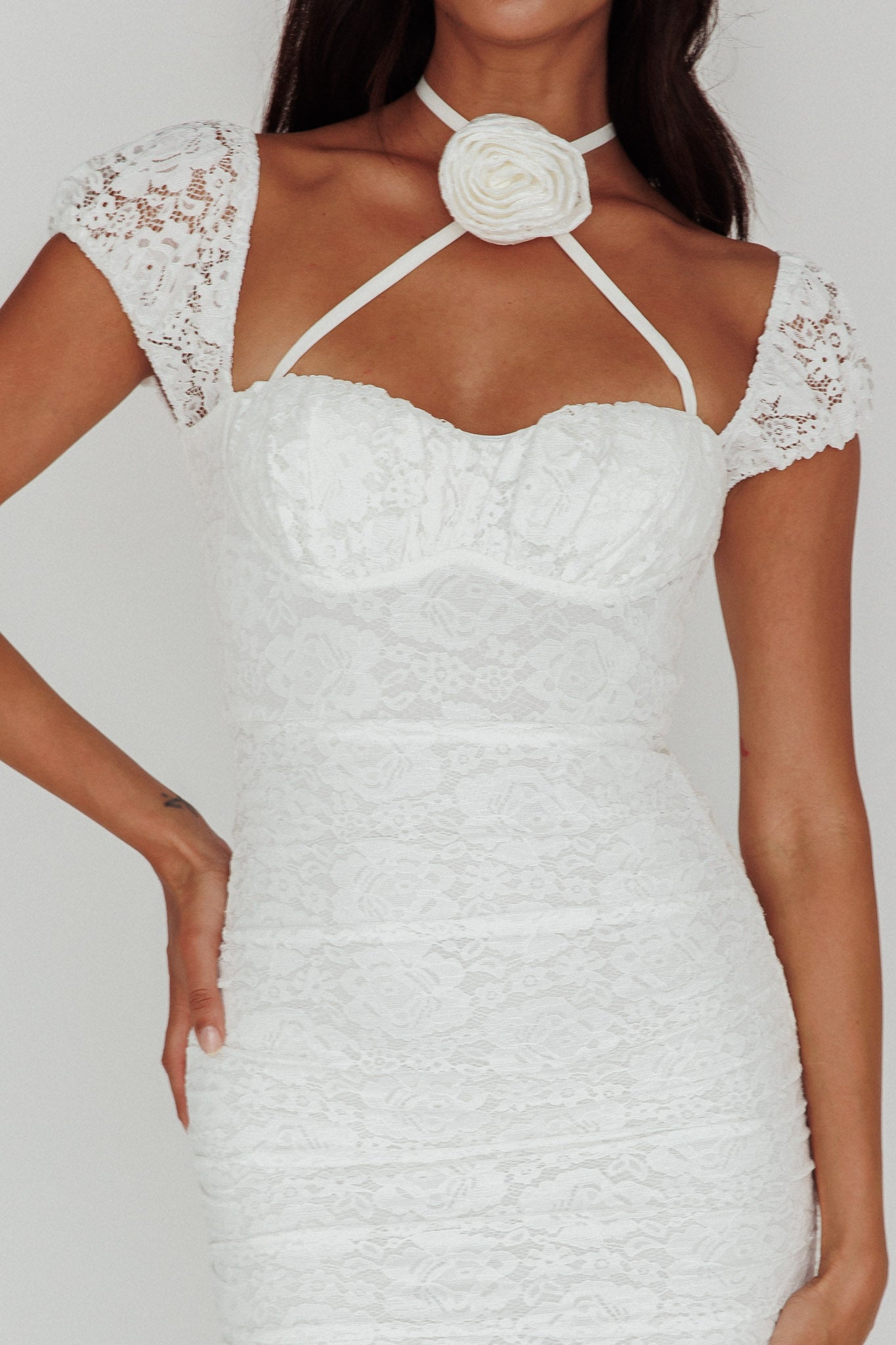 Versailles Summer Rose Accent Lace Dress White by Selfie Leslie Australia