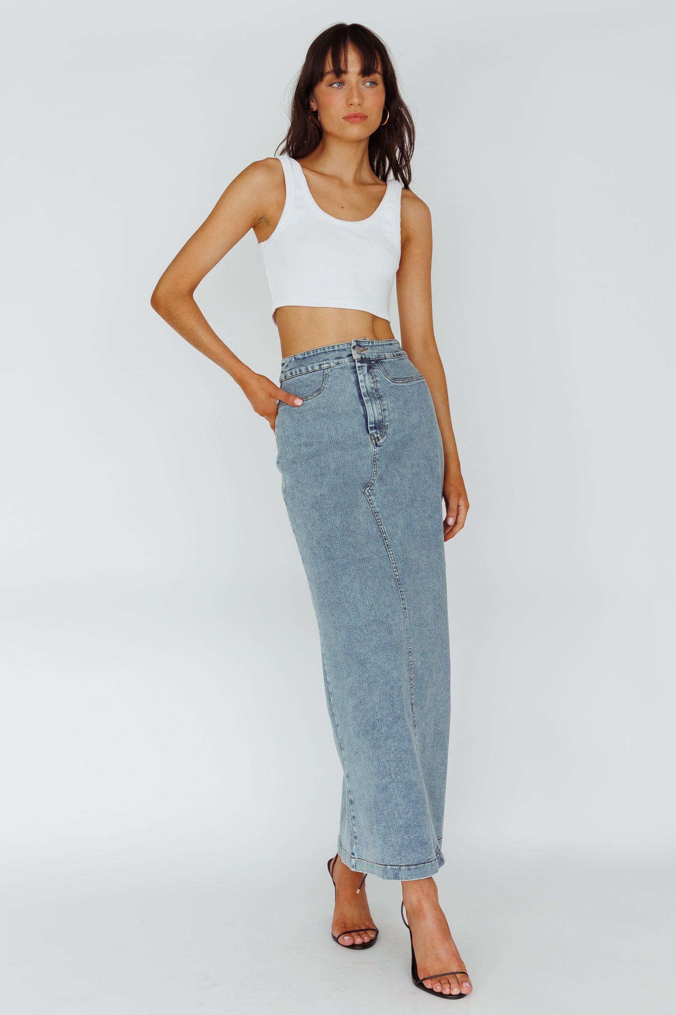 Sinead Denim Maxi Skirt Light Denim by Selfie Leslie Australia