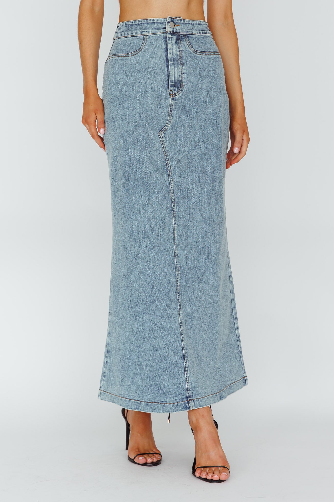 Sinead Denim Maxi Skirt Light Denim by Selfie Leslie Australia