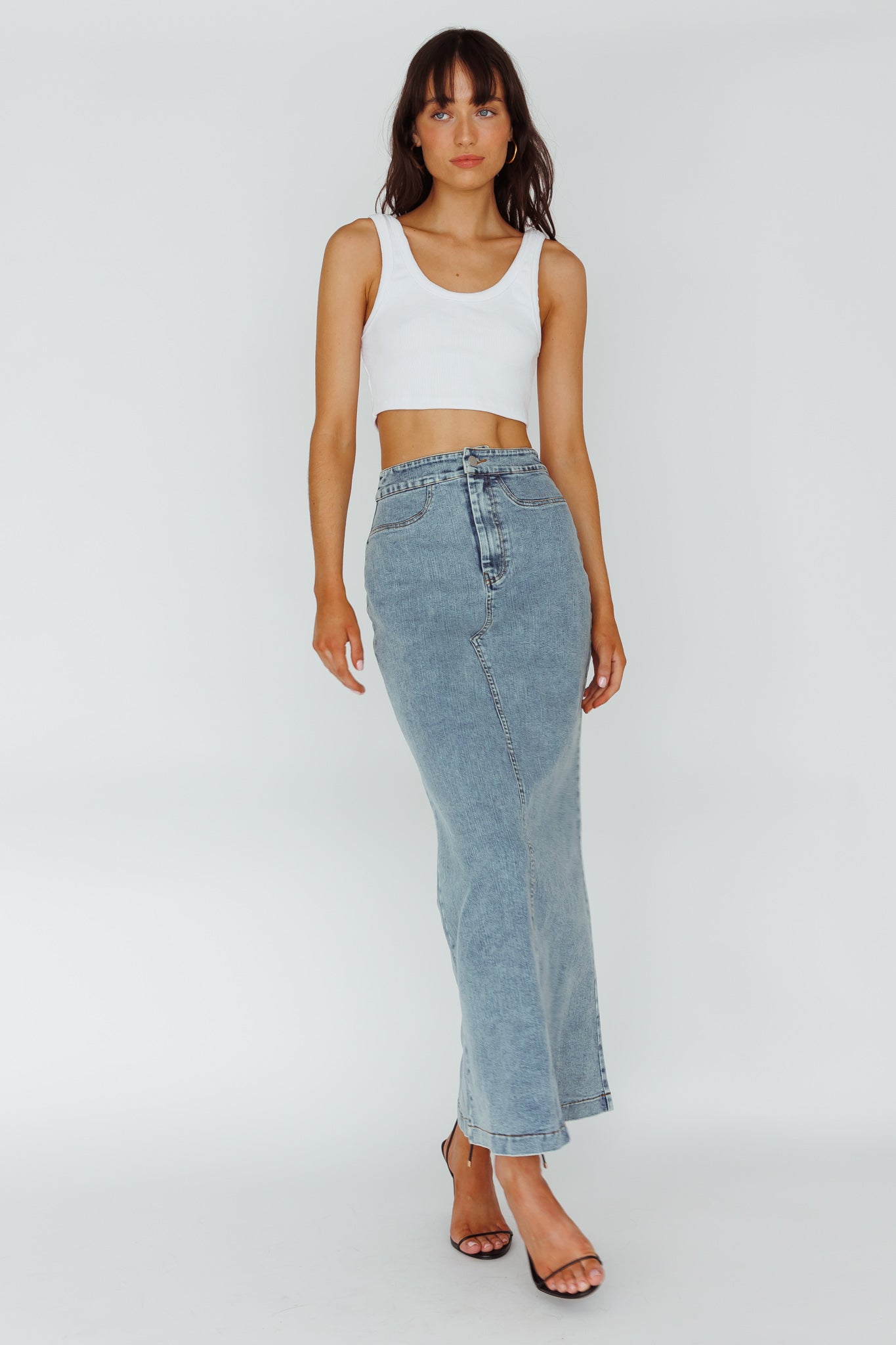 Sinead Denim Maxi Skirt Light Denim by Selfie Leslie Australia