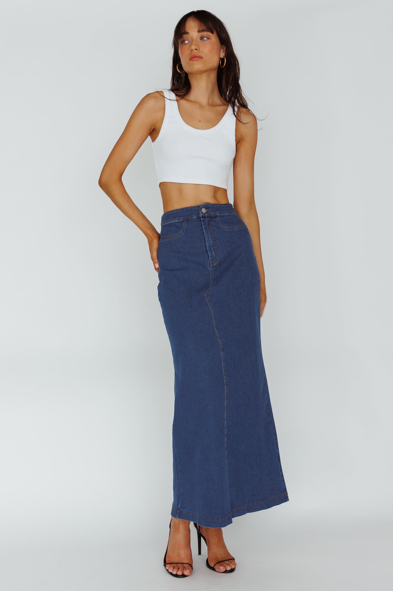 Sinead Denim Maxi Skirt Indigo by Selfie Leslie Australia