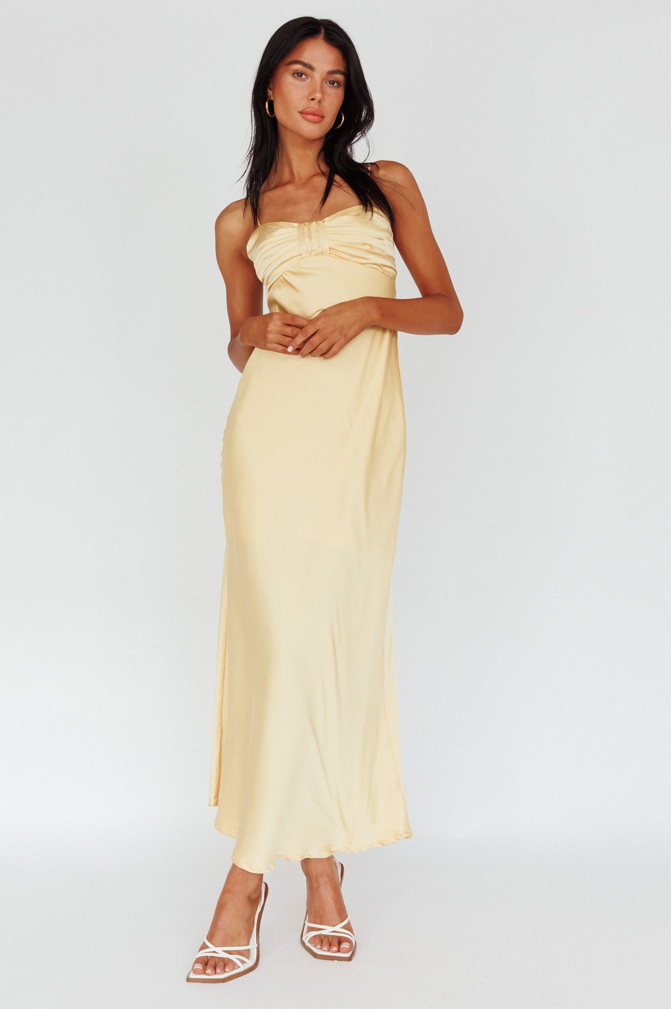 Siva Gathered Bust Midi Dress Yellow by Selfie Leslie Australia