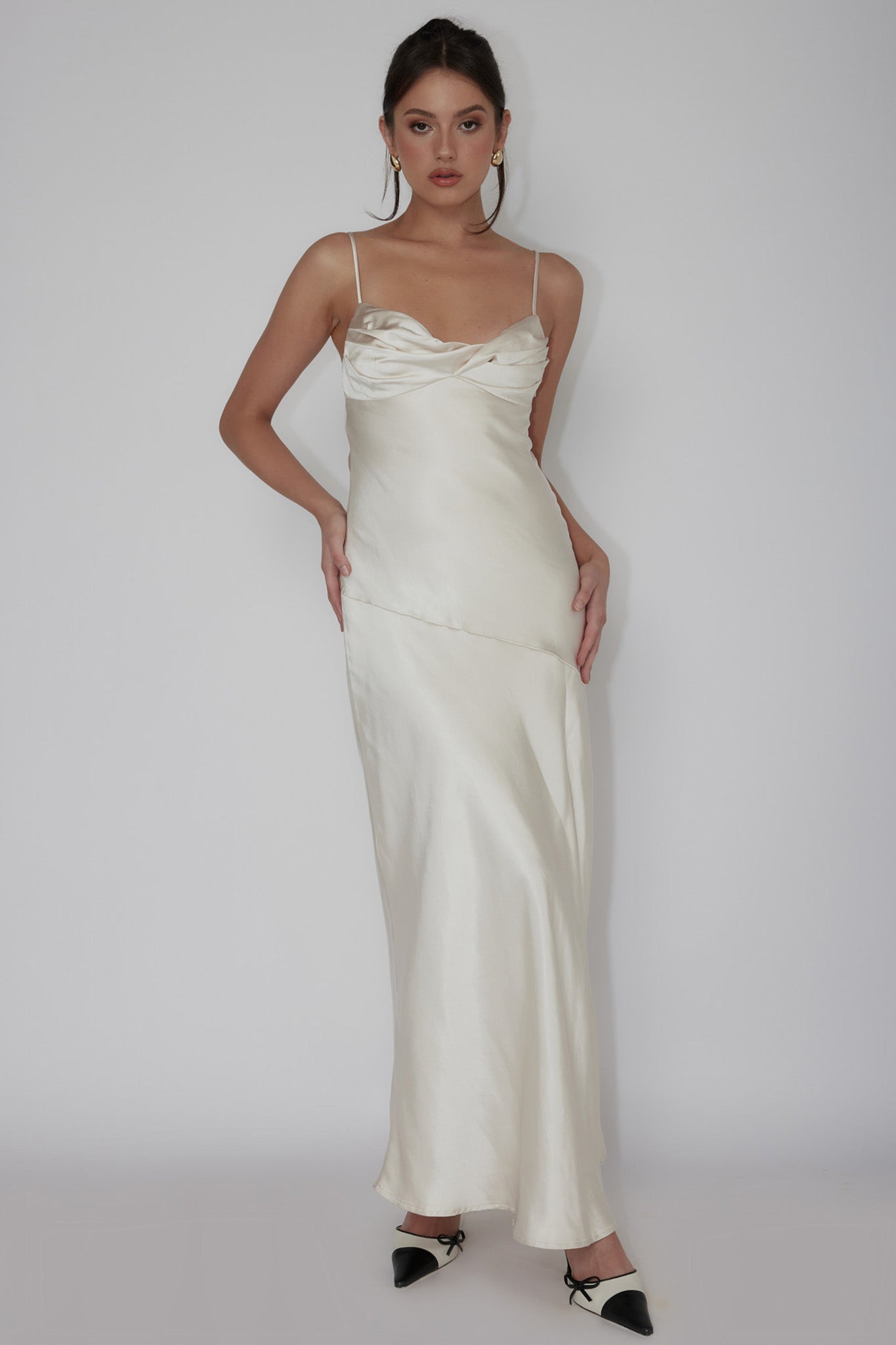 Amity Twist Bust Split Maxi Dress Champagne by Selfie Leslie Australia
