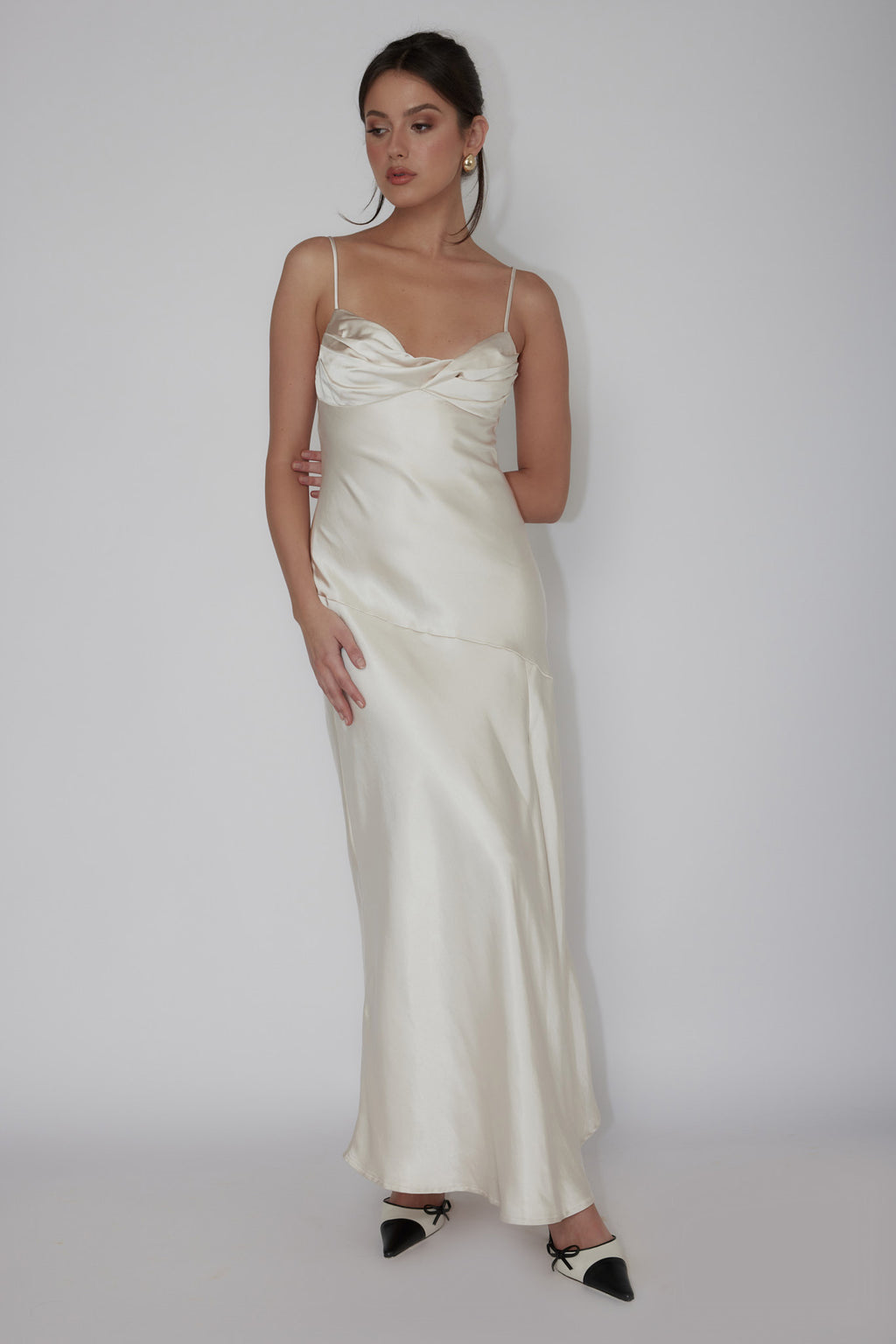 Amity Twist Bust Split Maxi Dress Champagne by Selfie Leslie Australia