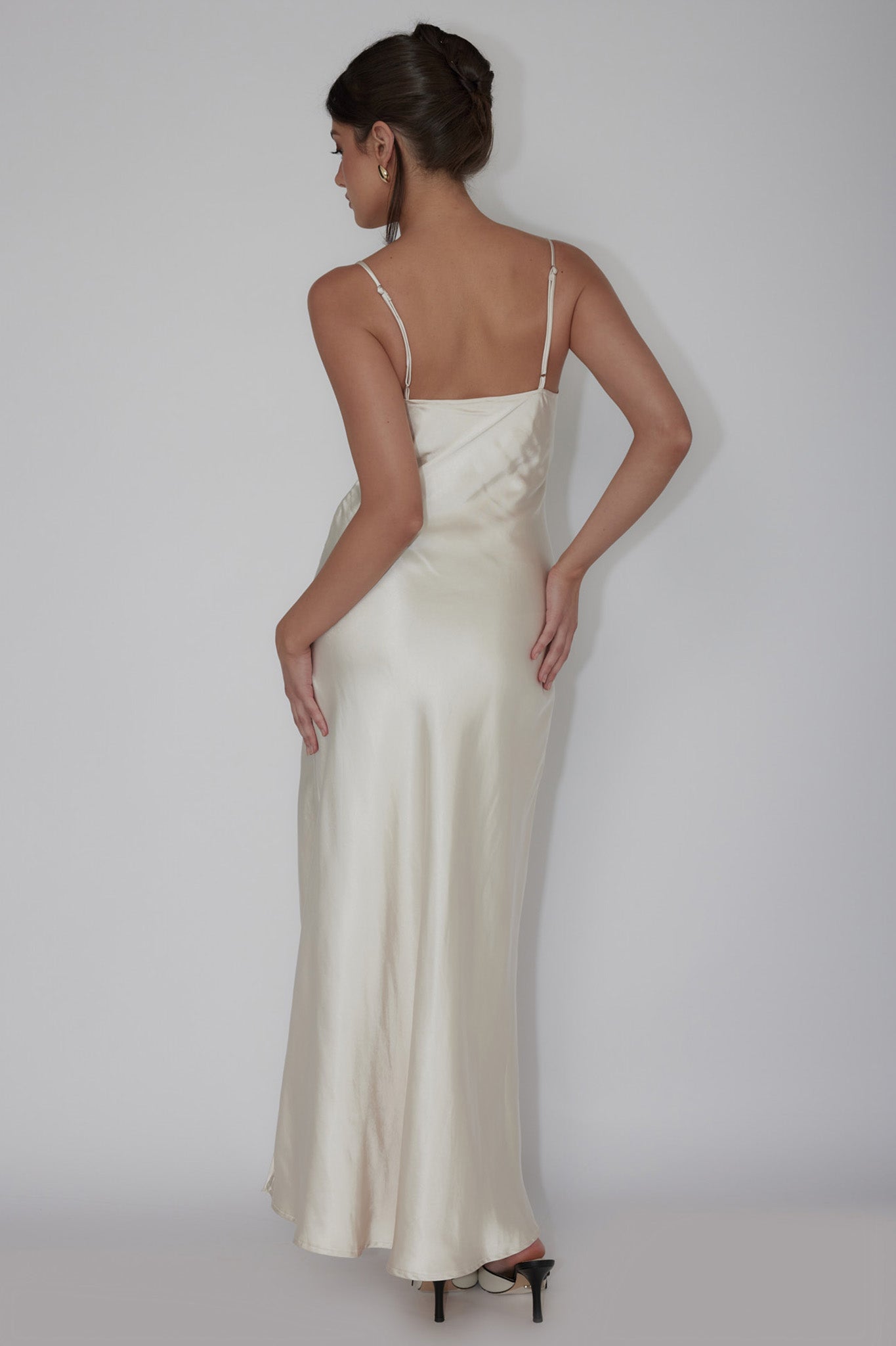 Amity Twist Bust Split Maxi Dress Champagne by Selfie Leslie Australia
