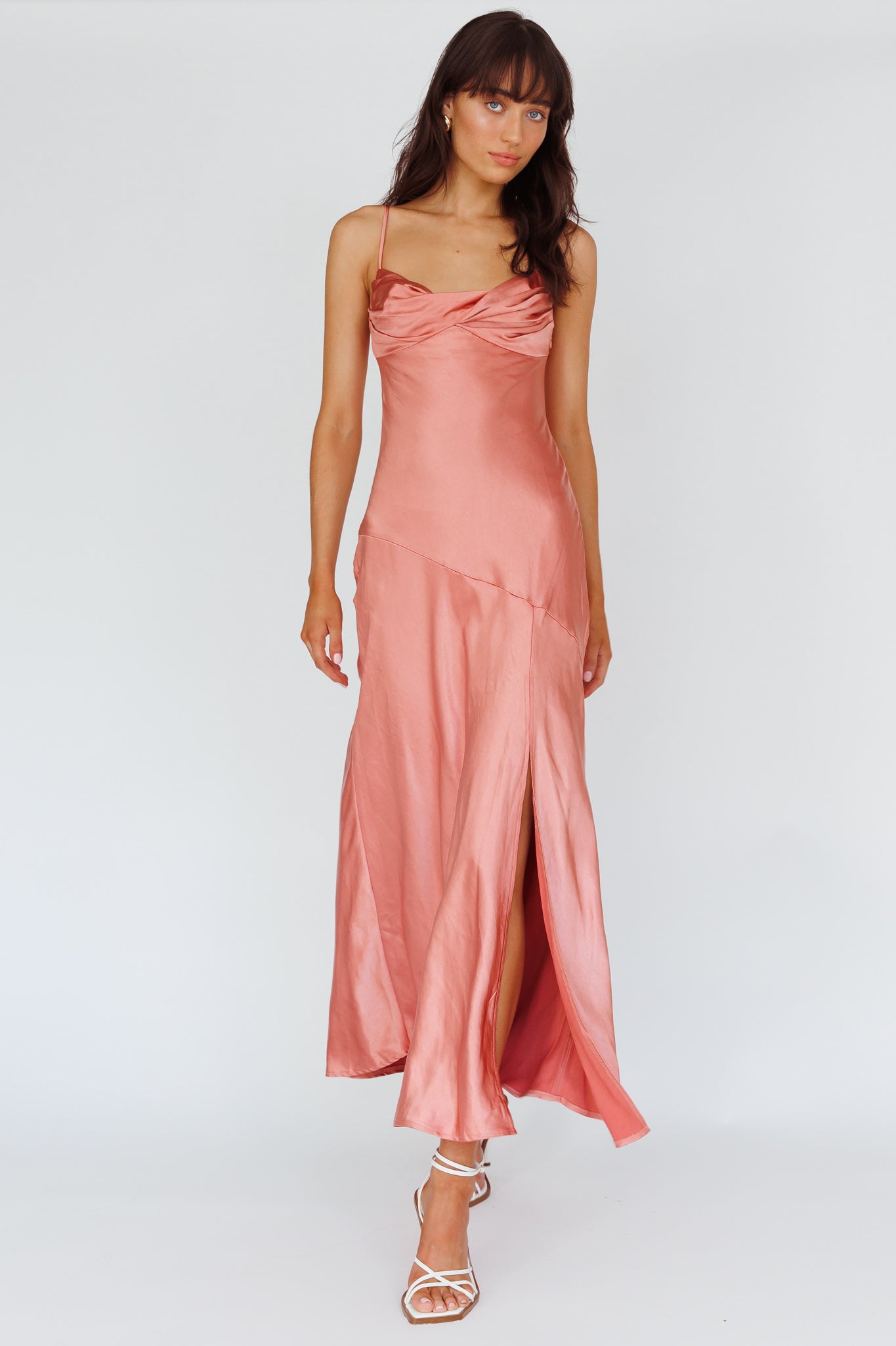 Amity Twist Bust Split Maxi Dress Rose by Selfie Leslie Australia