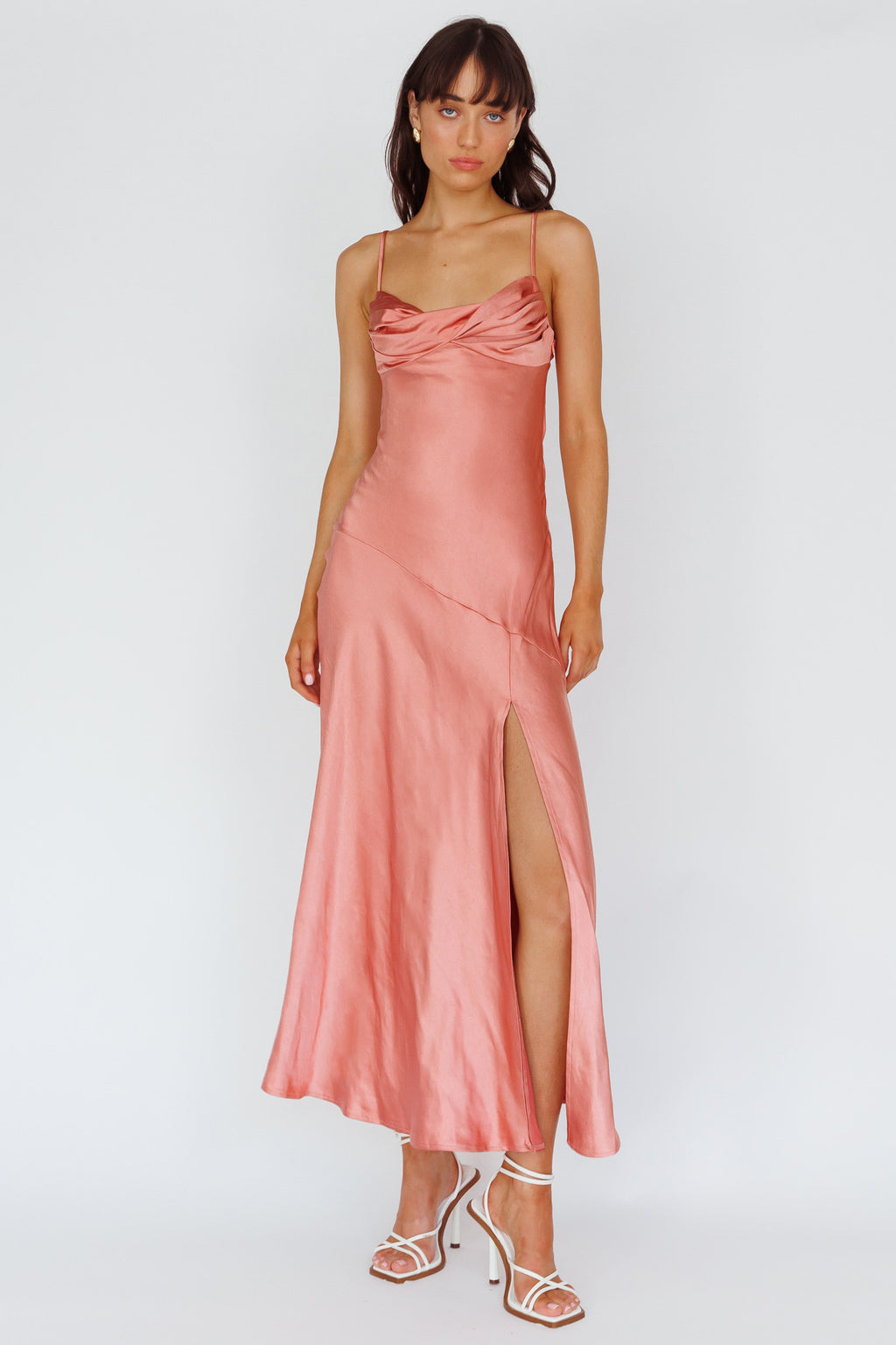 Amity Twist Bust Split Maxi Dress Rose by Selfie Leslie Australia