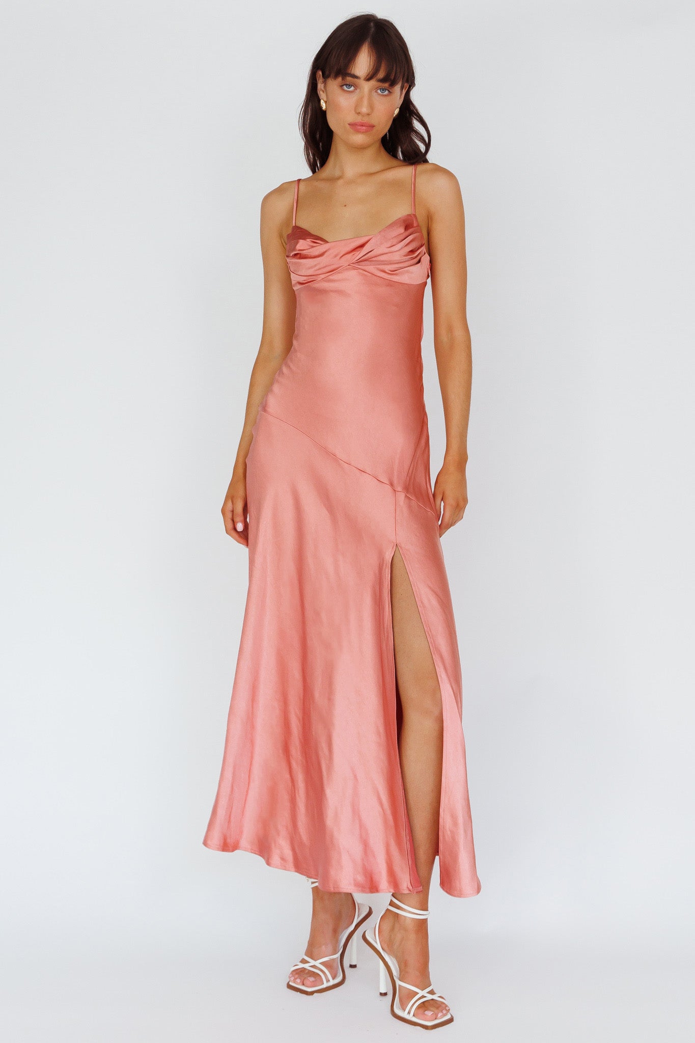 Amity Twist Bust Split Maxi Dress Rose by Selfie Leslie Australia