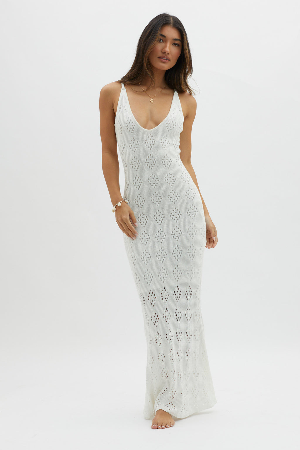 Raven Cami Strap Crochet Maxi Dress White by Selfie Leslie Australia