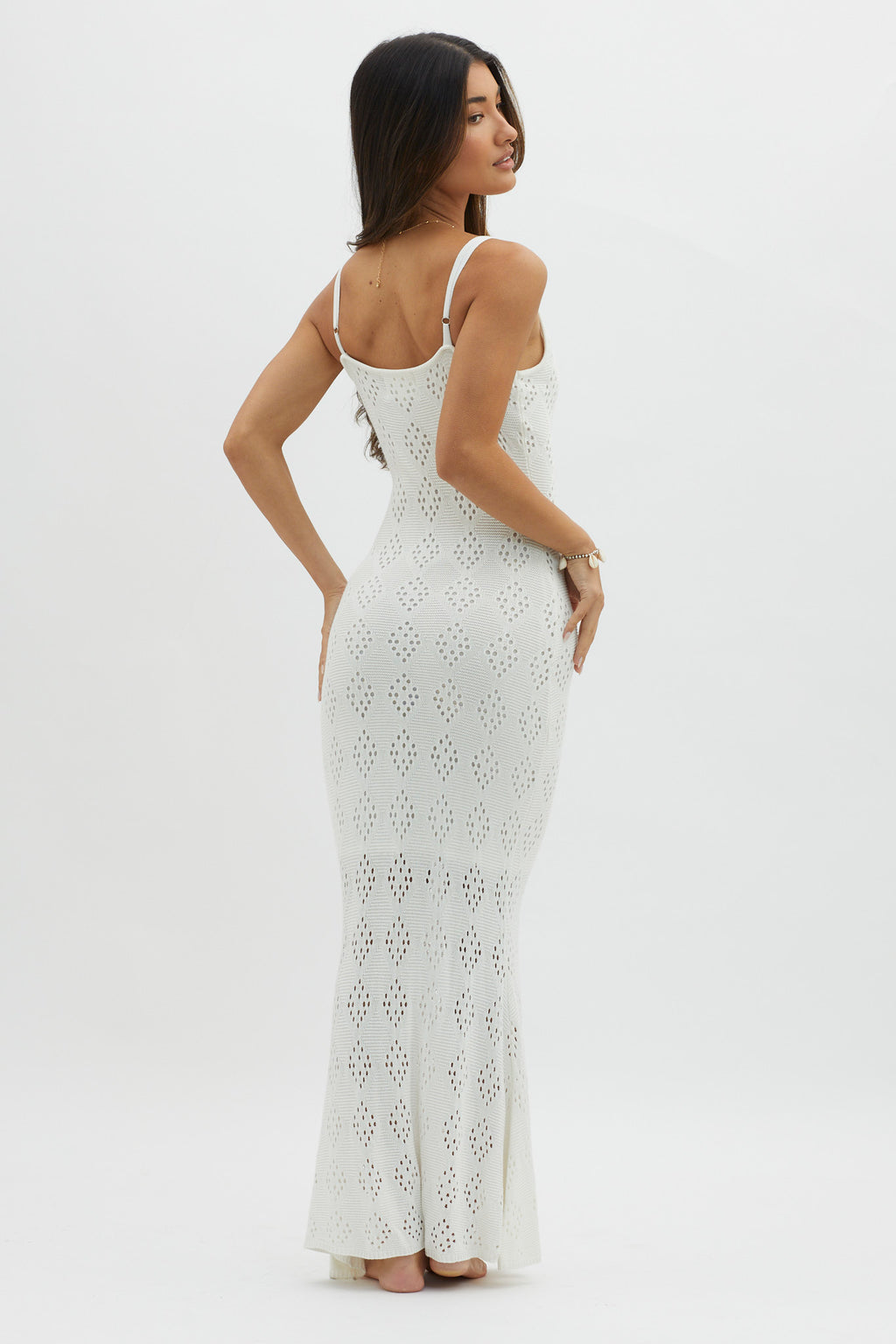 Raven Cami Strap Crochet Maxi Dress White by Selfie Leslie Australia