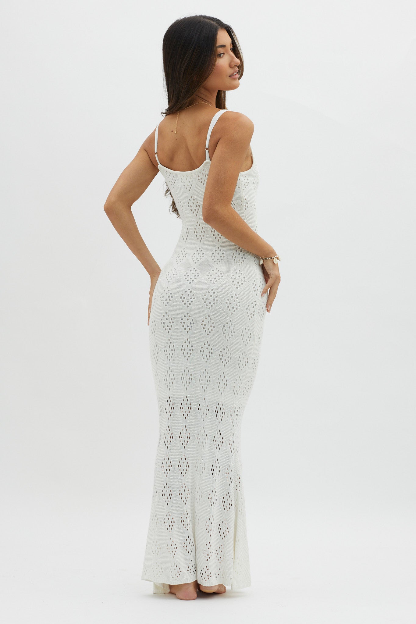 Raven Cami Strap Crochet Maxi Dress White by Selfie Leslie Australia
