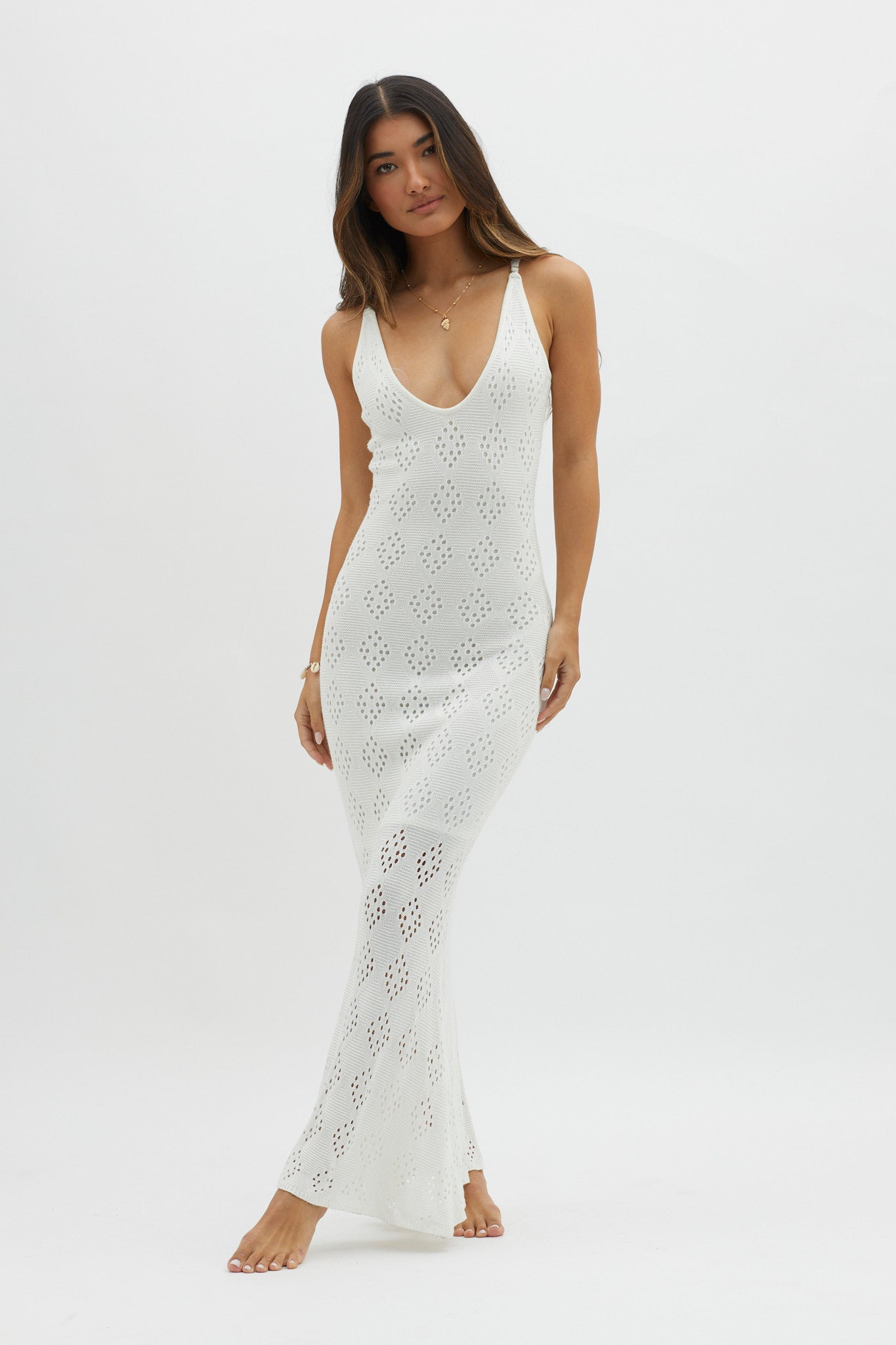 Raven Cami Strap Crochet Maxi Dress White by Selfie Leslie Australia