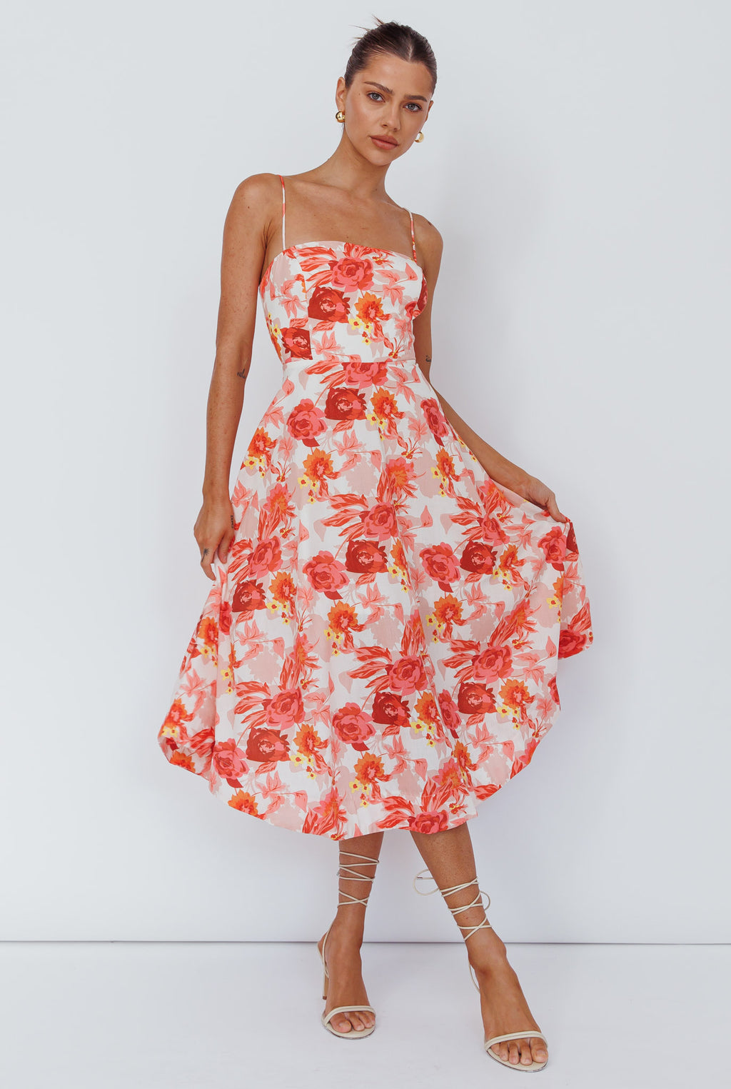 Weekender Spaghetti Strap Midi Dress Floral Peach by Selfie Leslie Australia