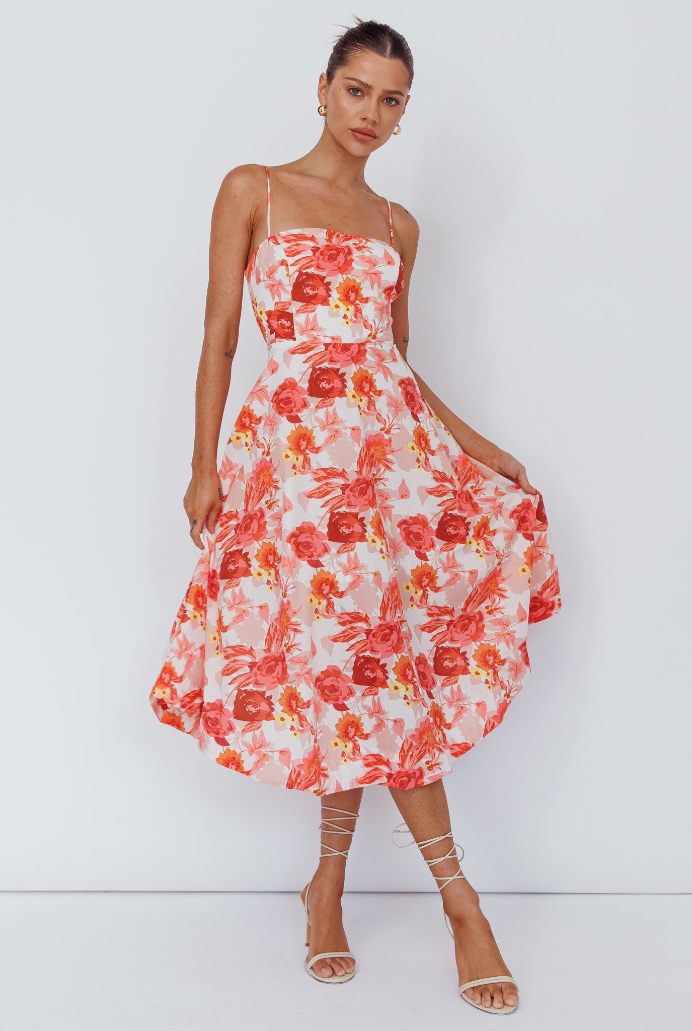Weekender Spaghetti Strap Midi Dress Floral Peach by Selfie Leslie Australia