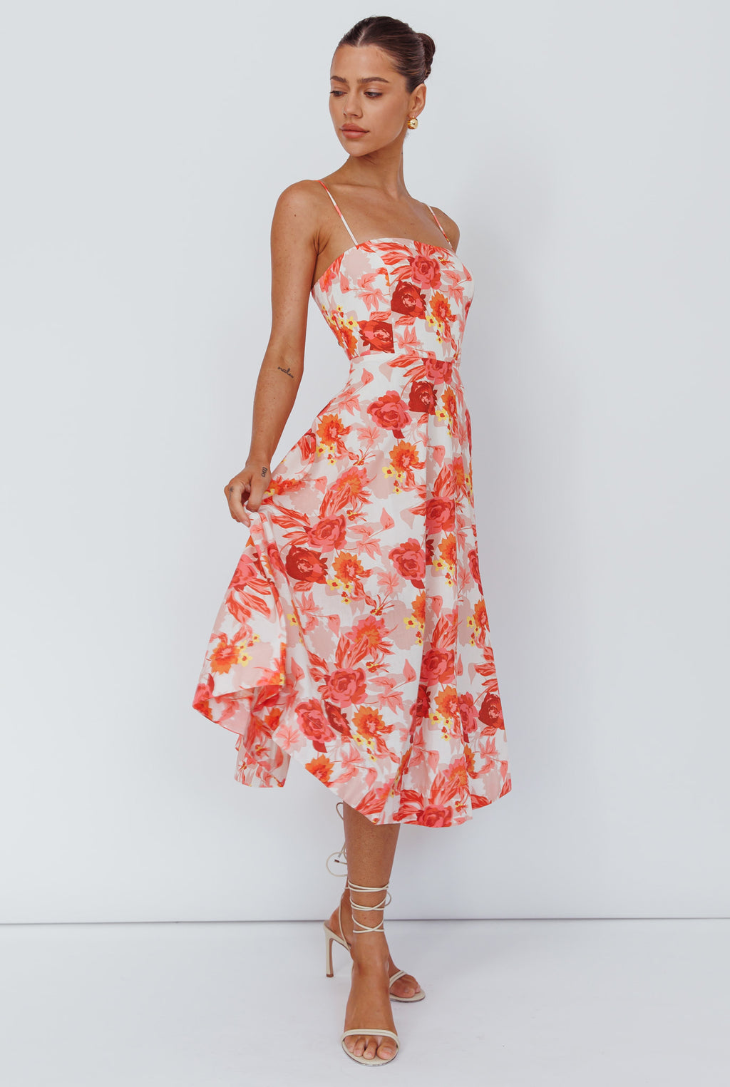Weekender Spaghetti Strap Midi Dress Floral Peach by Selfie Leslie Australia