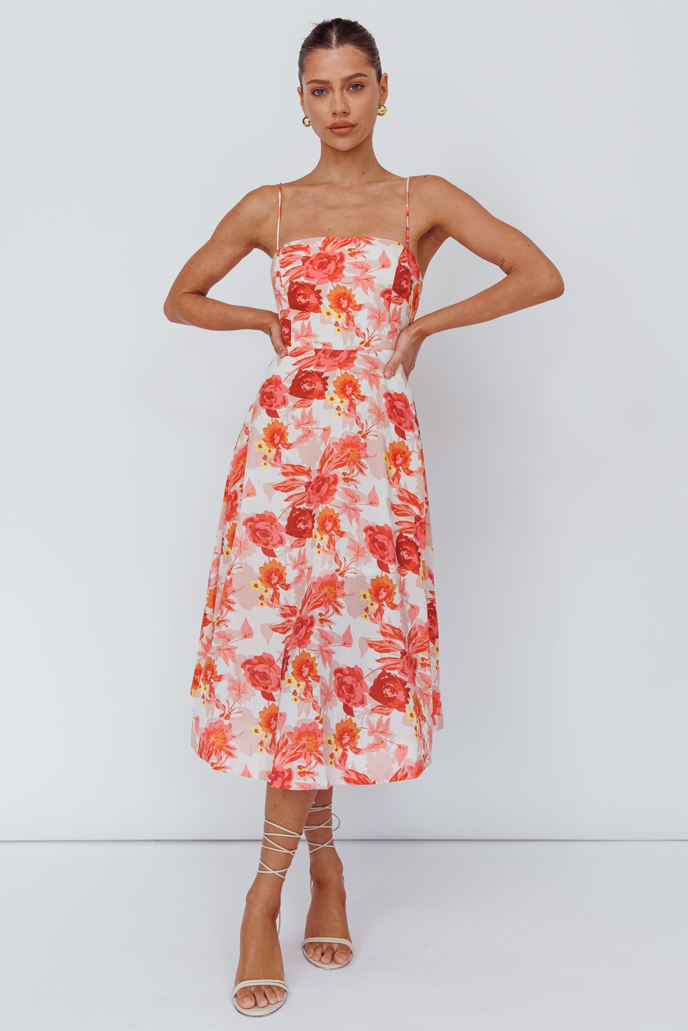 Weekender Spaghetti Strap Midi Dress Floral Peach by Selfie Leslie Australia