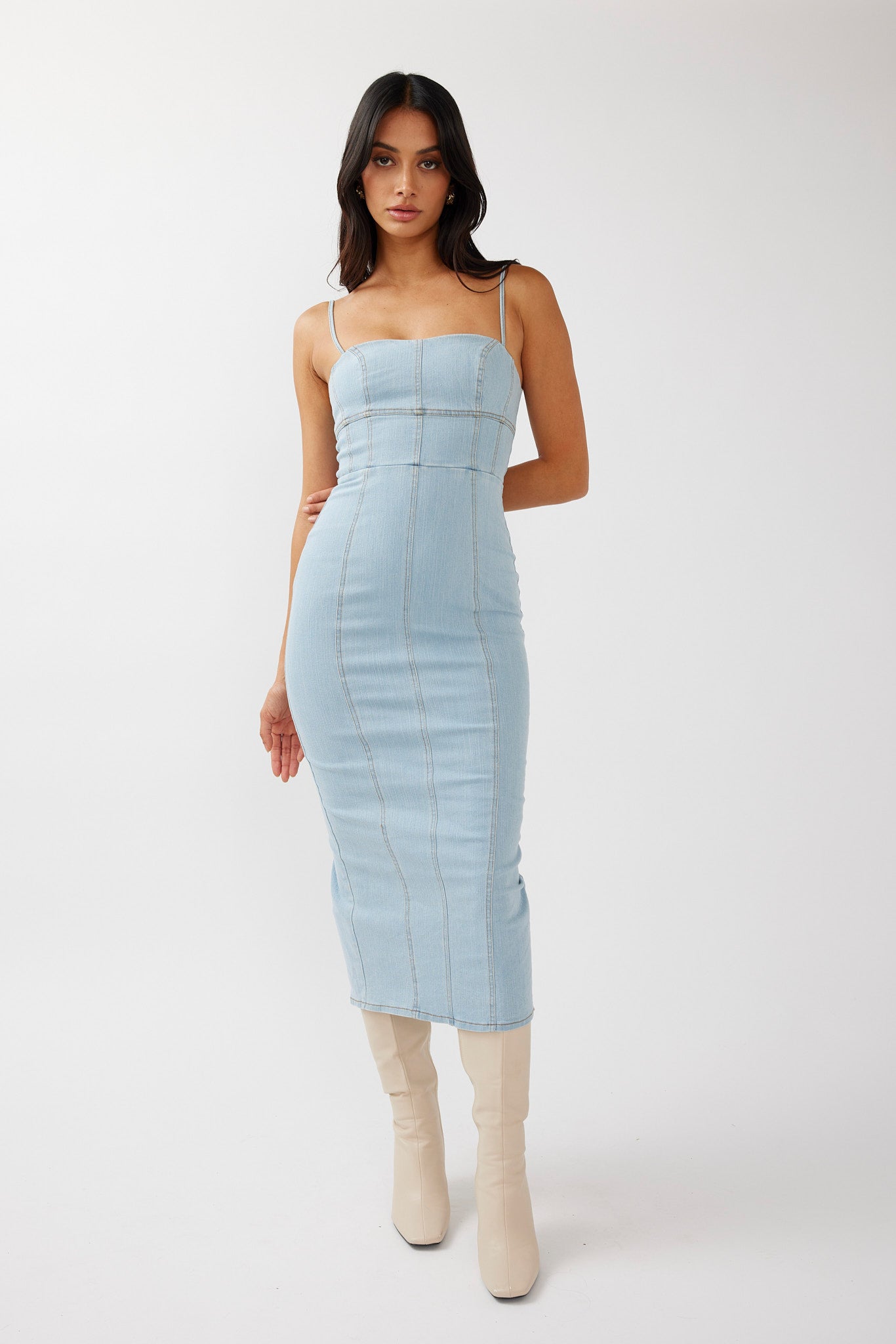 Lenni Denim Midi Dress Light Blue by Selfie Leslie Australia
