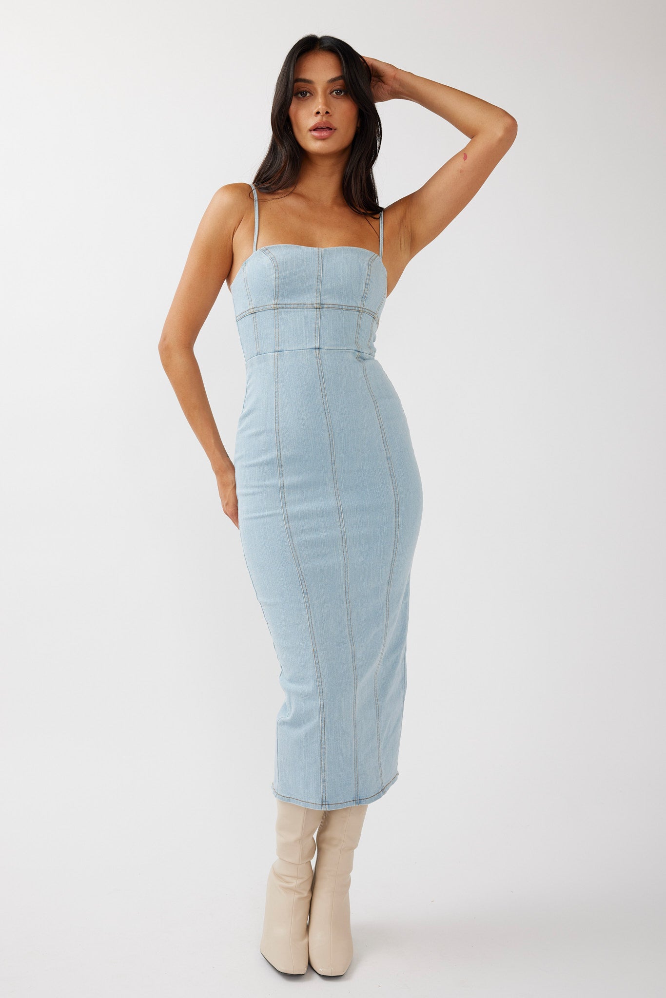 Lenni Denim Midi Dress Light Blue by Selfie Leslie Australia