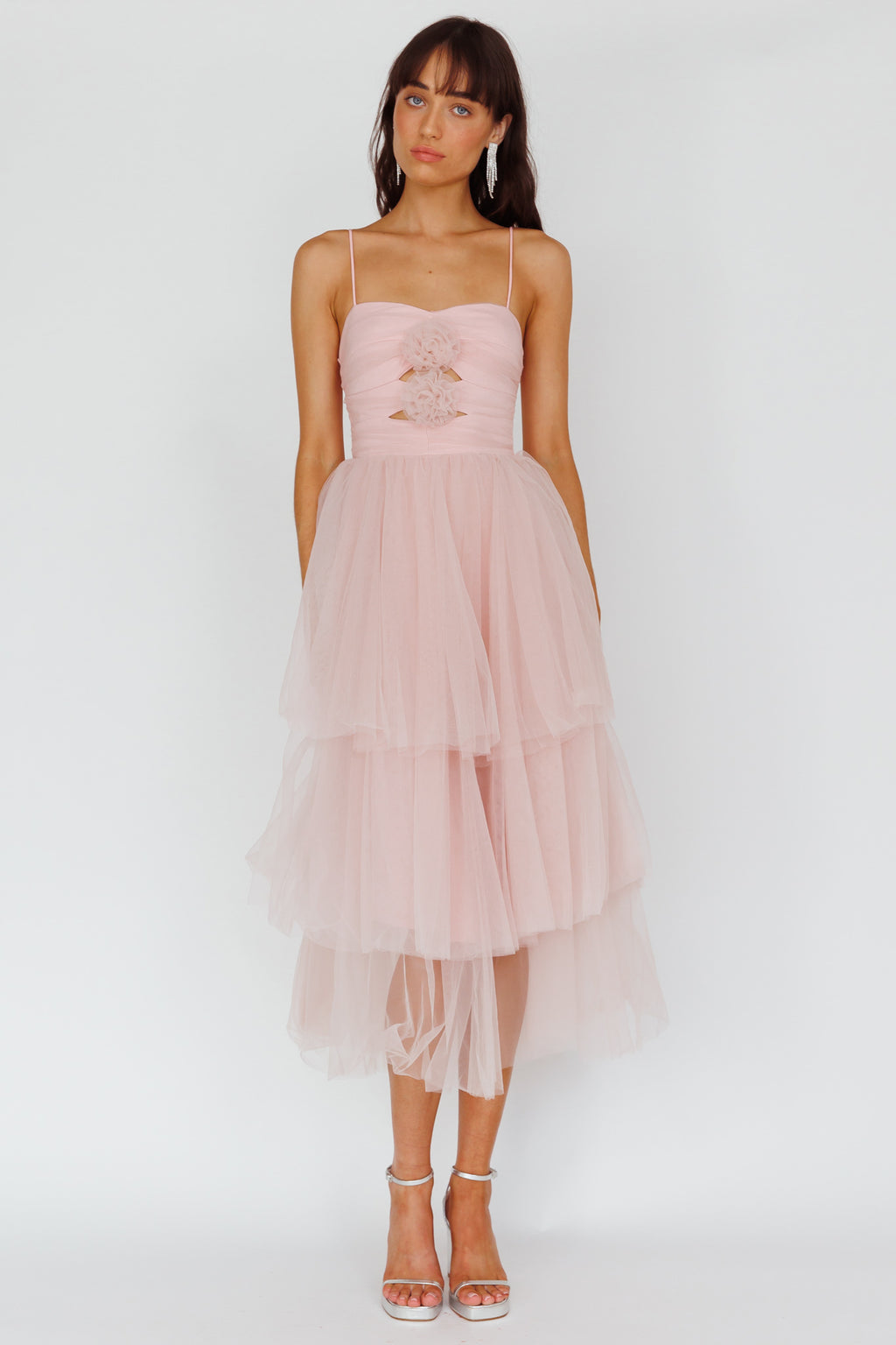 Seraphina Rose Bodice Tulle Midi Dress Blush by Selfie Leslie Australia