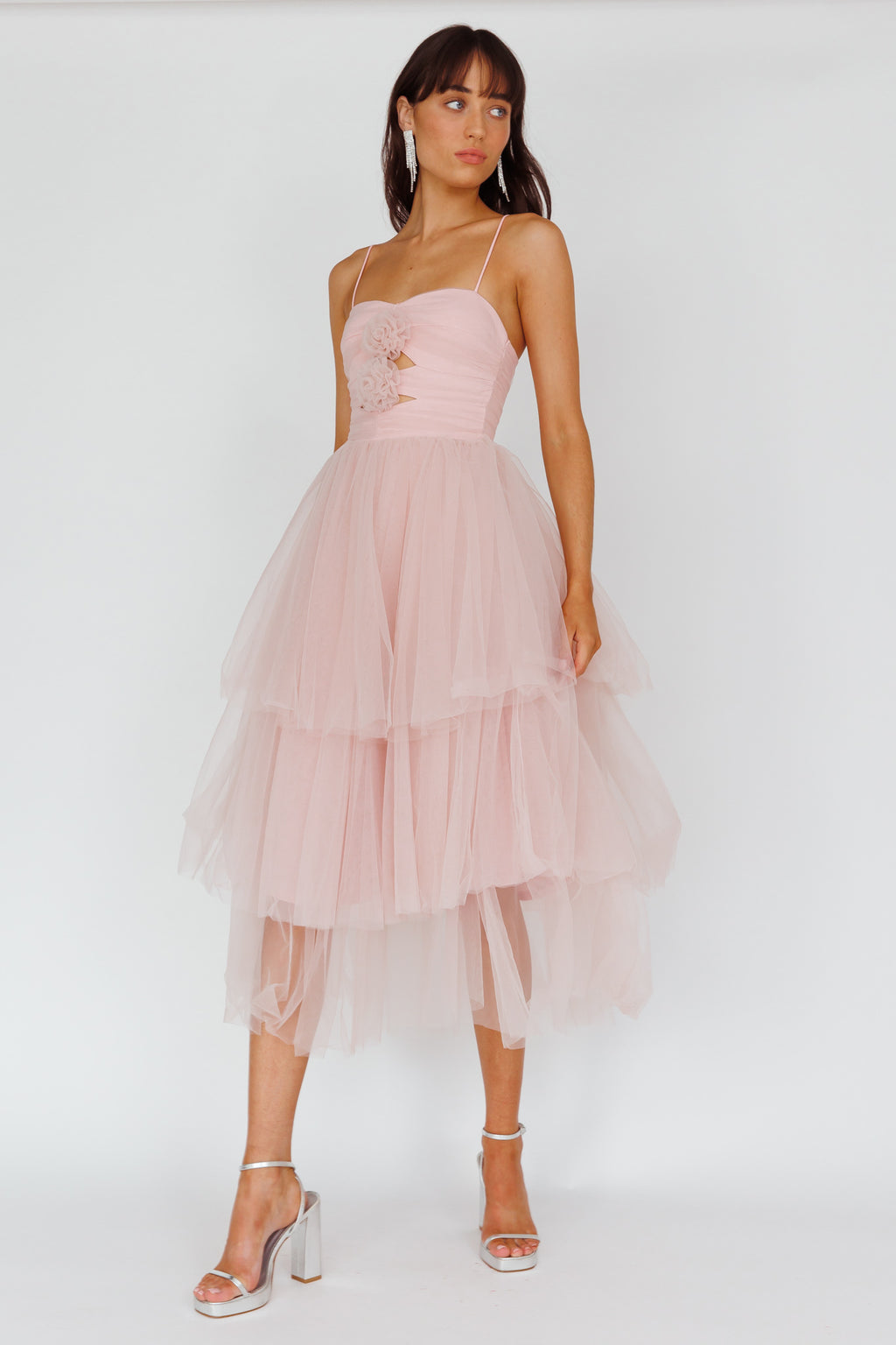 Seraphina Rose Bodice Tulle Midi Dress Blush by Selfie Leslie Australia