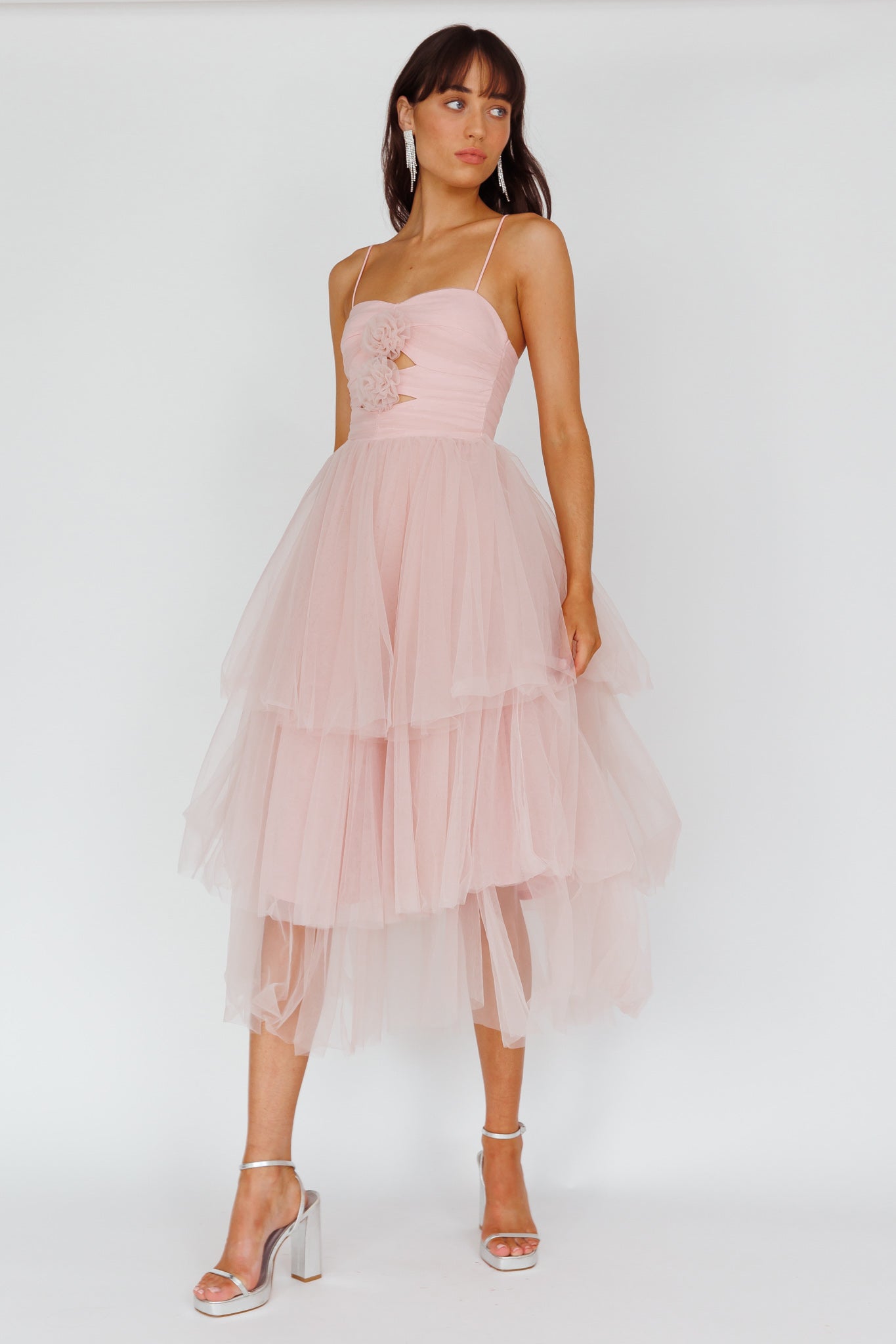 Seraphina Rose Bodice Tulle Midi Dress Blush by Selfie Leslie Australia