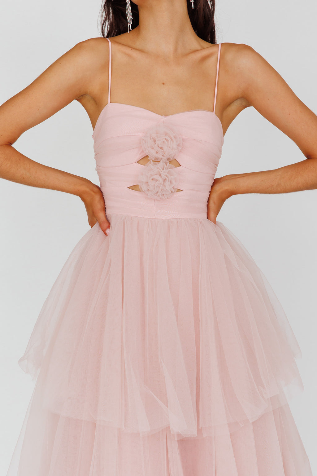 Seraphina Rose Bodice Tulle Midi Dress Blush by Selfie Leslie Australia