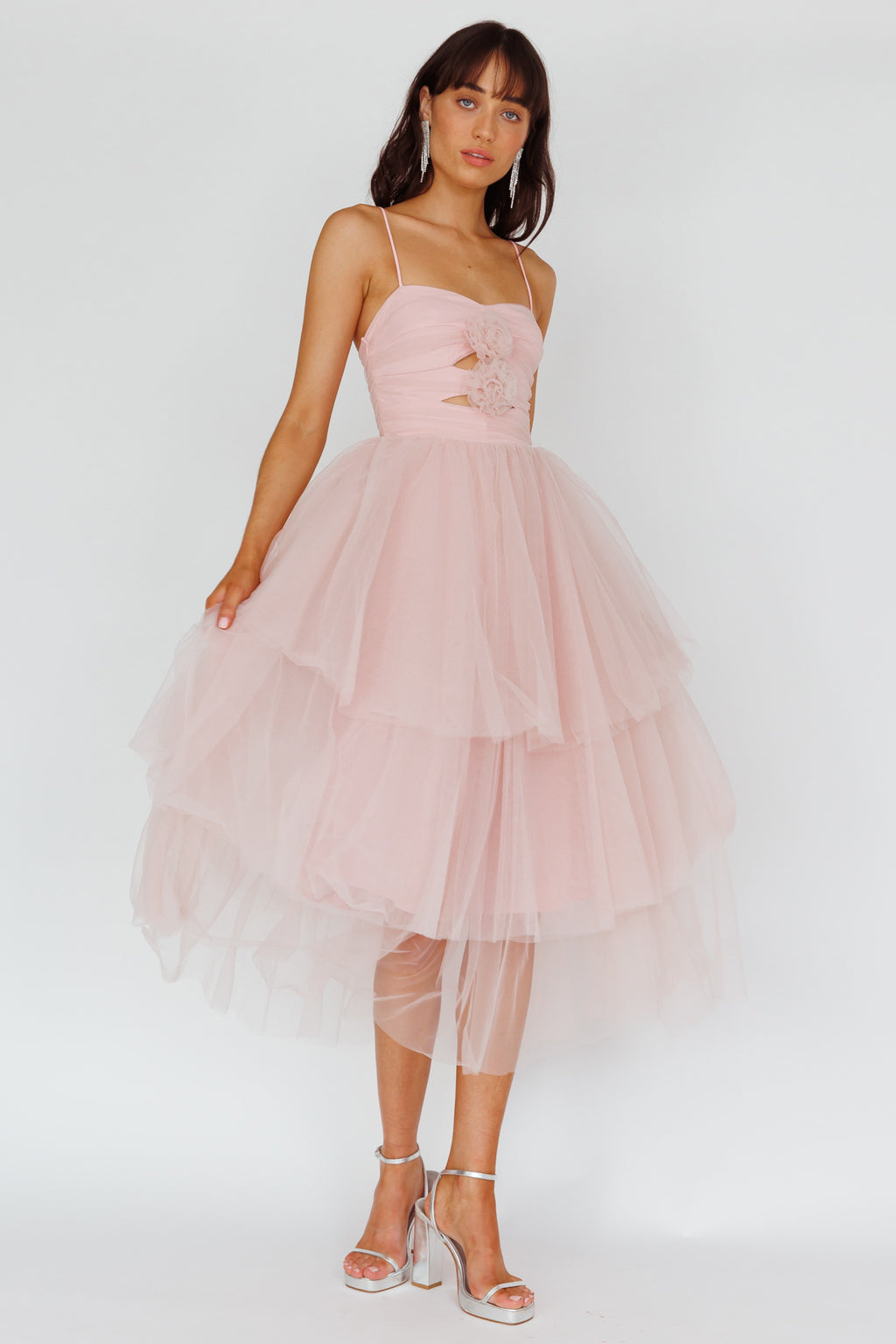 Seraphina Rose Bodice Tulle Midi Dress Blush by Selfie Leslie Australia