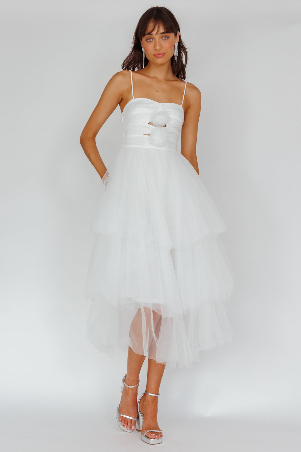 Seraphina Rose Bodice Tulle Midi Dress White by Selfie Leslie Australia