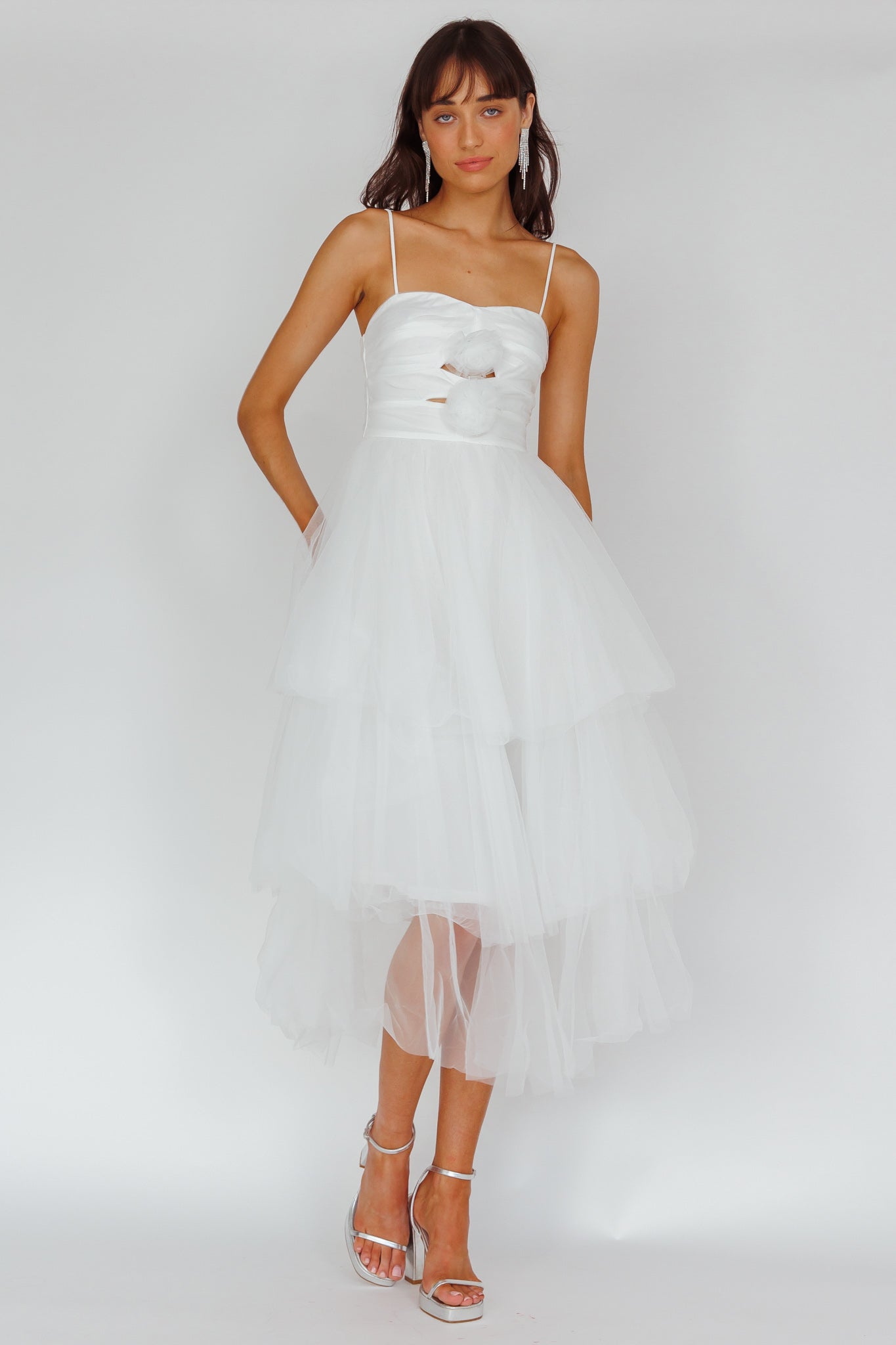 Seraphina Rose Bodice Tulle Midi Dress White by Selfie Leslie Australia