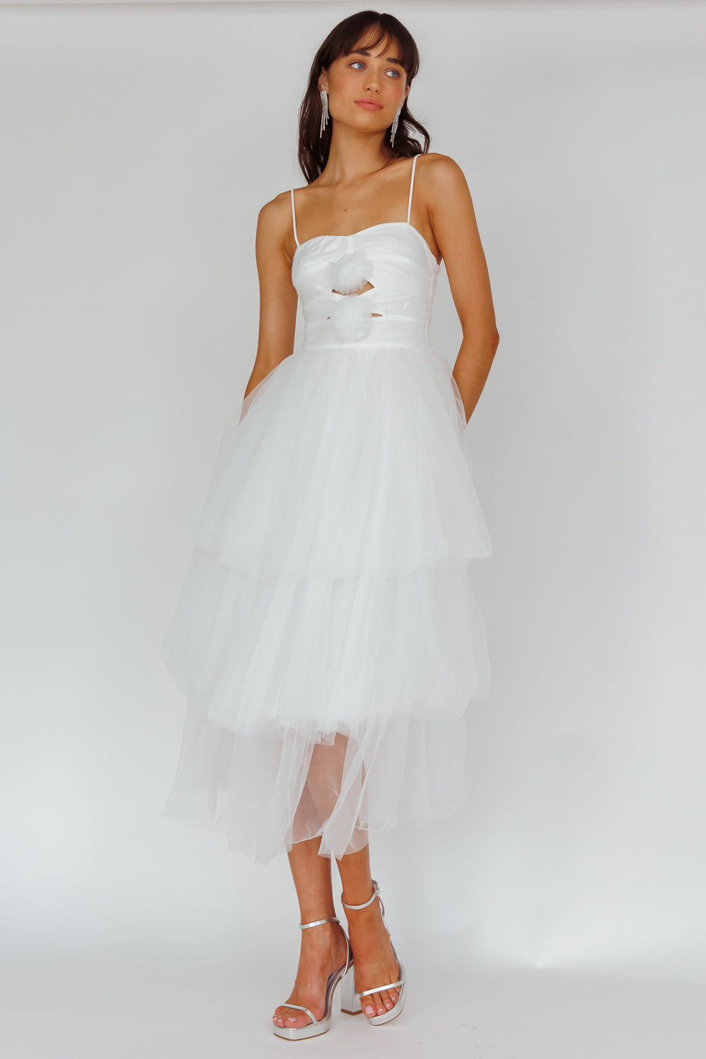 Seraphina Rose Bodice Tulle Midi Dress White by Selfie Leslie Australia