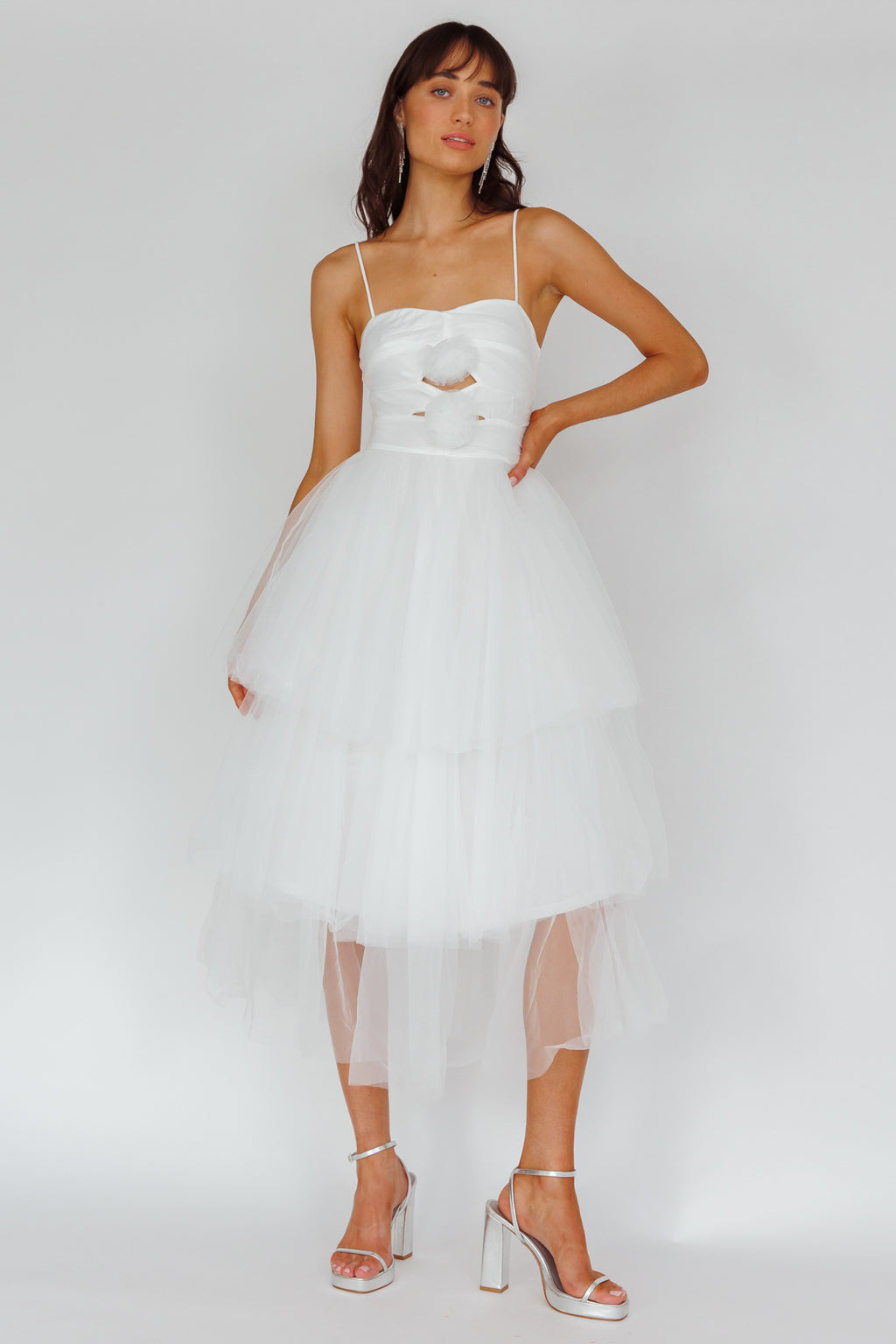 Seraphina Rose Bodice Tulle Midi Dress White by Selfie Leslie Australia