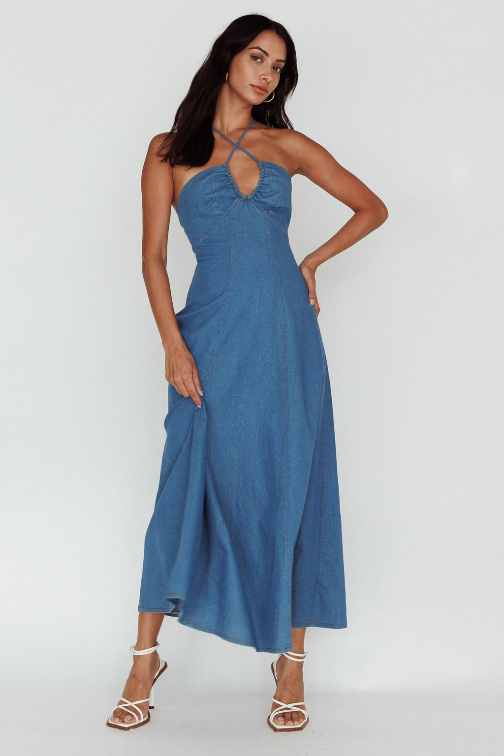 Leilana Halterneck Maxi Dress Denim by Selfie Leslie Australia
