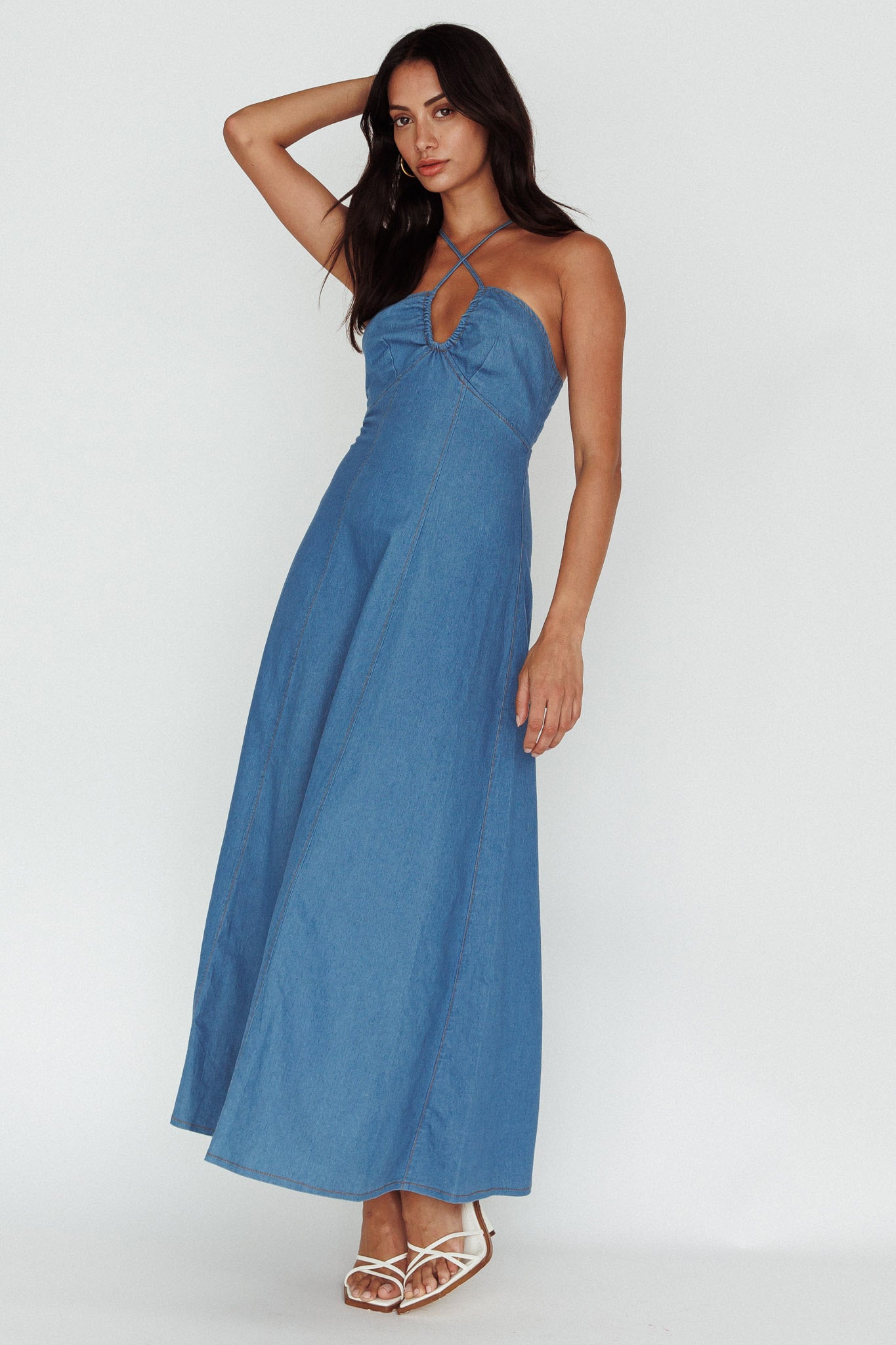 Leilana Halterneck Maxi Dress Denim by Selfie Leslie Australia