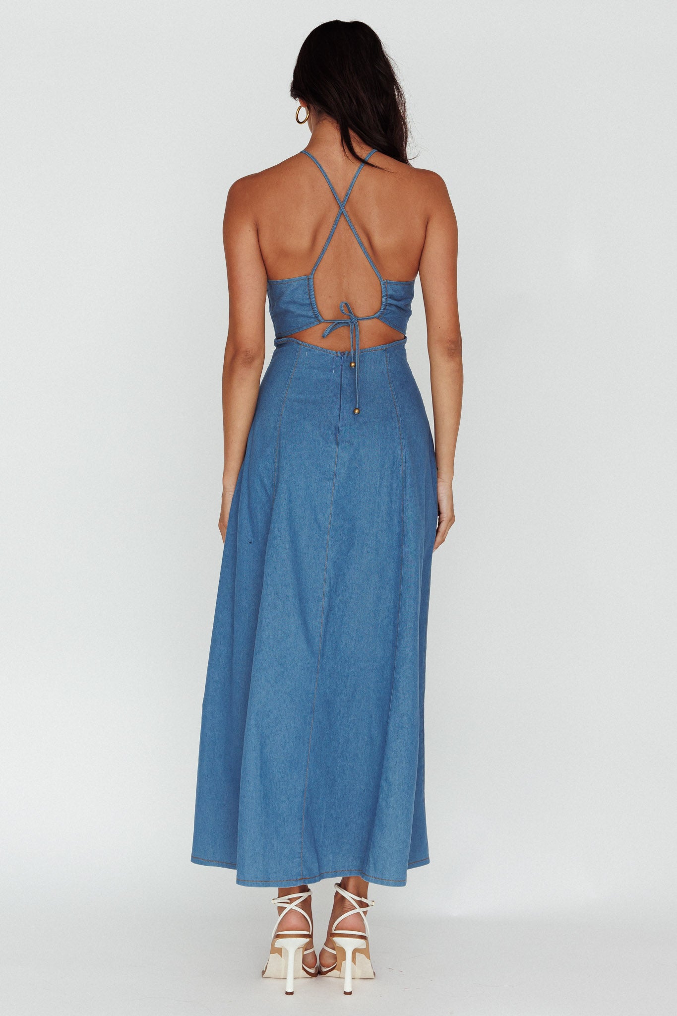 Leilana Halterneck Maxi Dress Denim by Selfie Leslie Australia