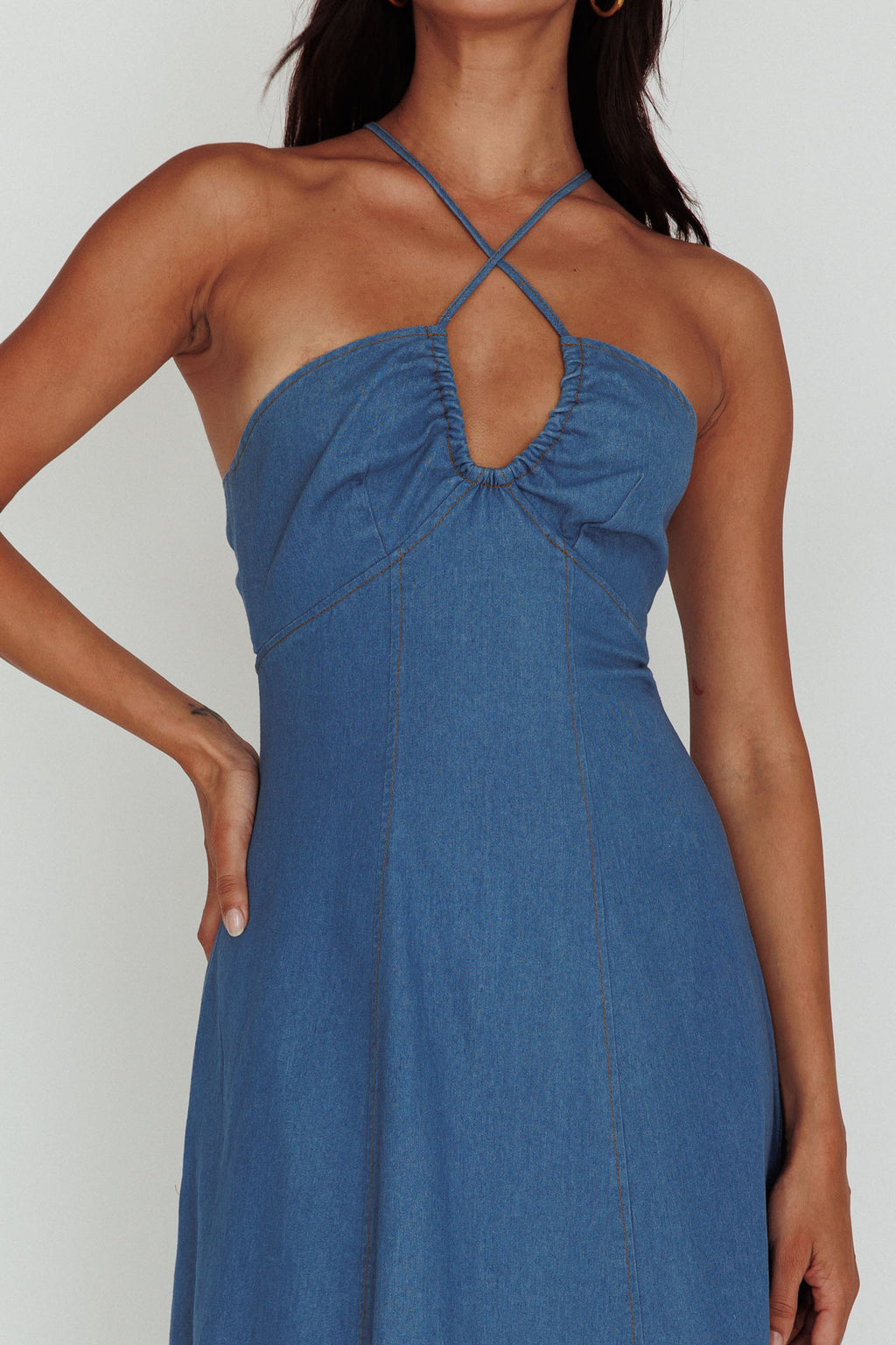 Leilana Halterneck Maxi Dress Denim by Selfie Leslie Australia
