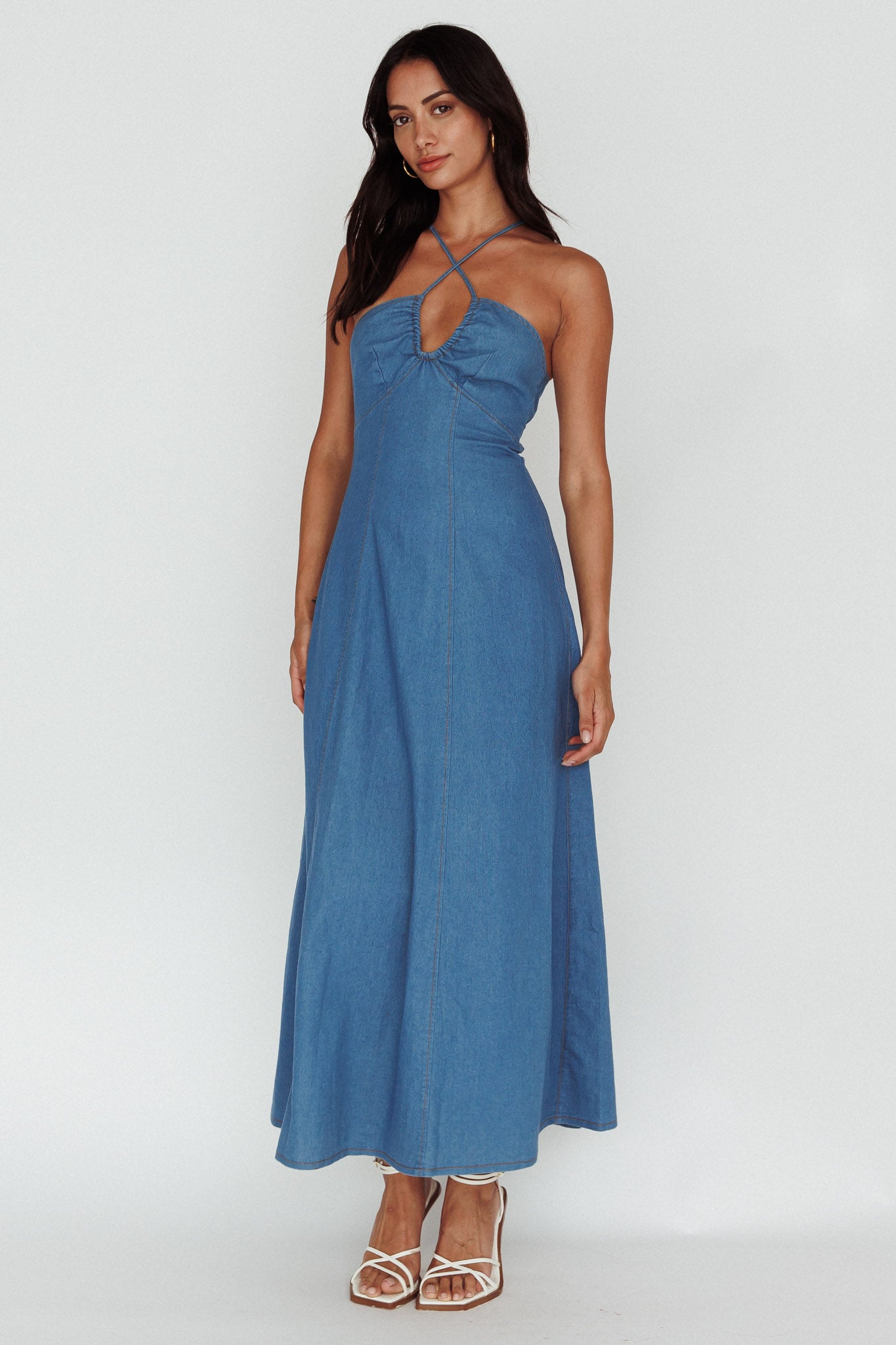 Leilana Halterneck Maxi Dress Denim by Selfie Leslie Australia