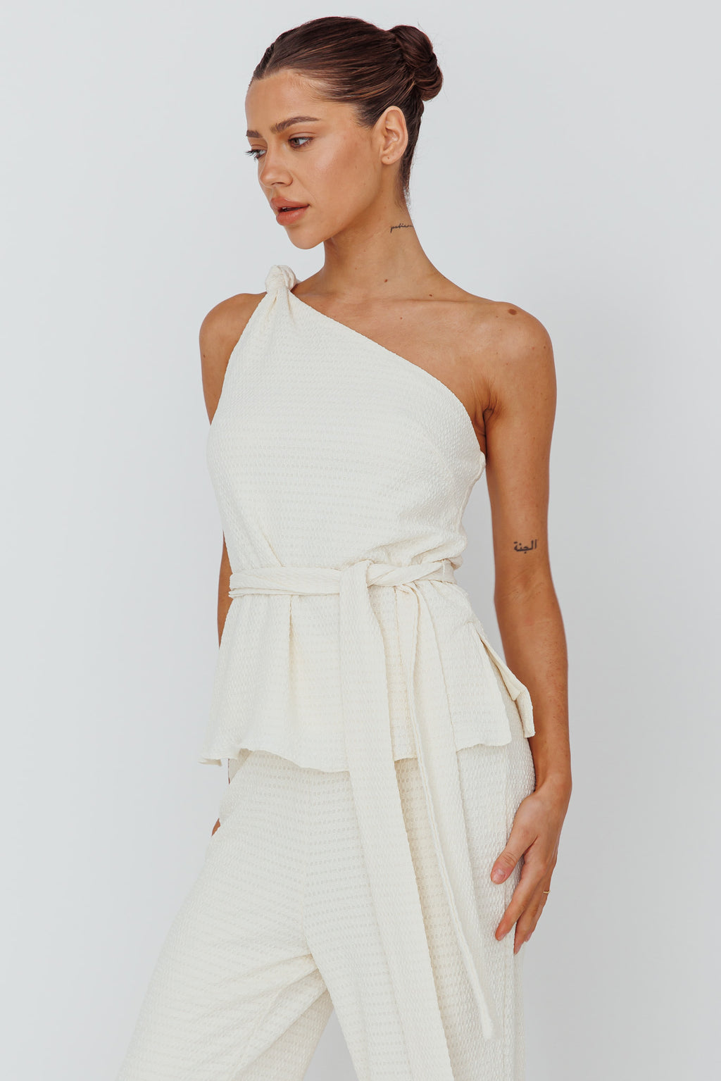 Austin City One-Shoulder Waist Tie Top Cream by Selfie Leslie Australia