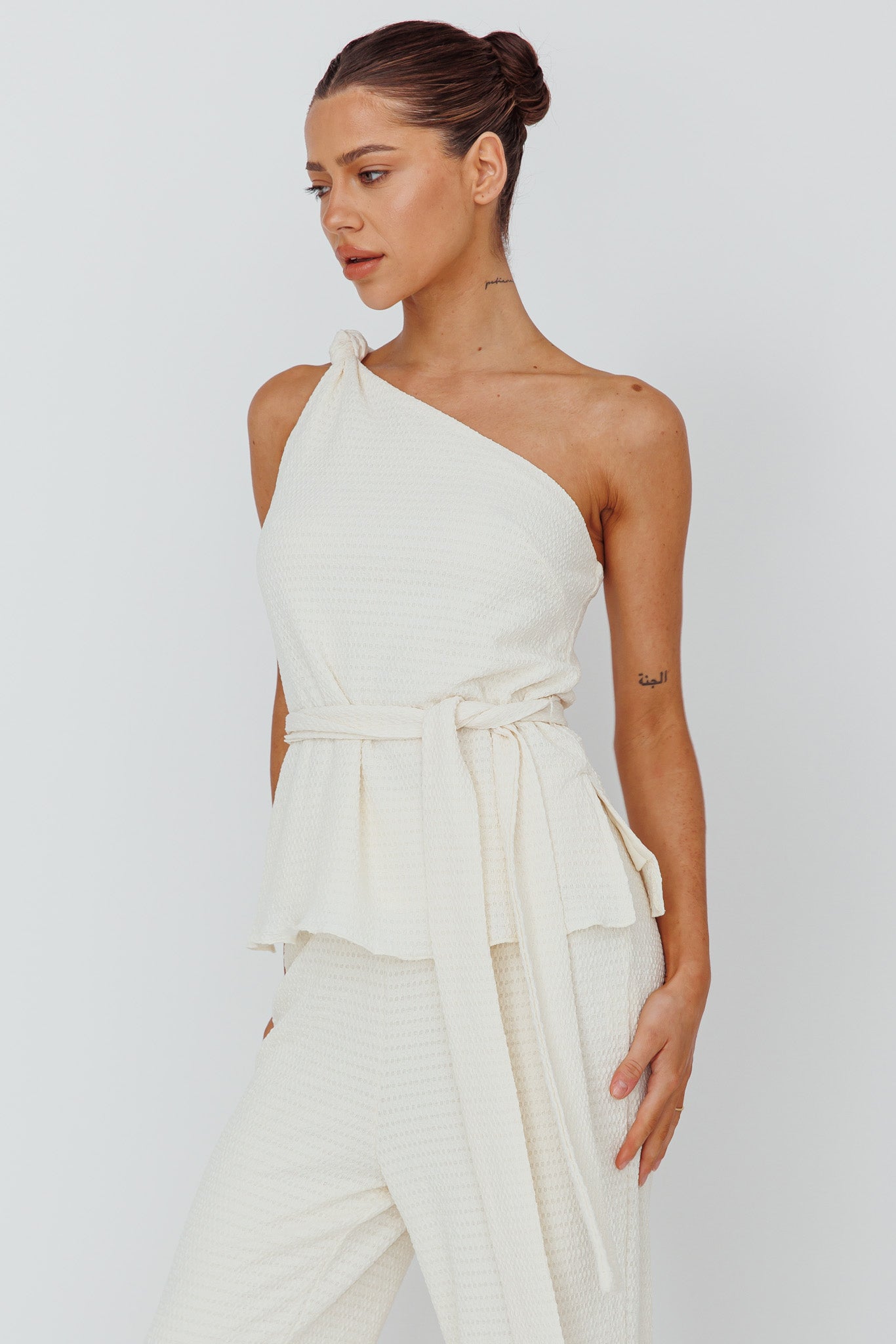 Austin City One-Shoulder Waist Tie Top Cream by Selfie Leslie Australia
