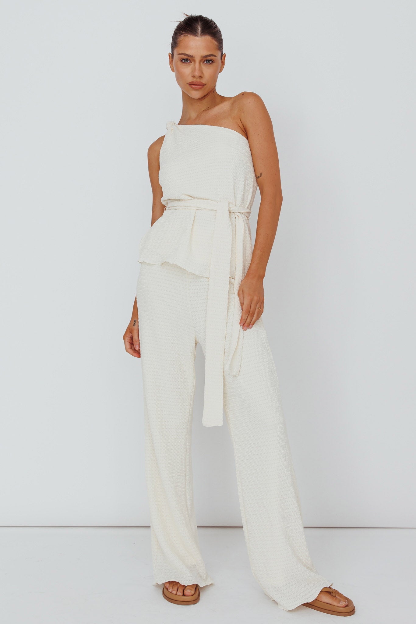 Austin City One-Shoulder Waist Tie Top Cream by Selfie Leslie Australia